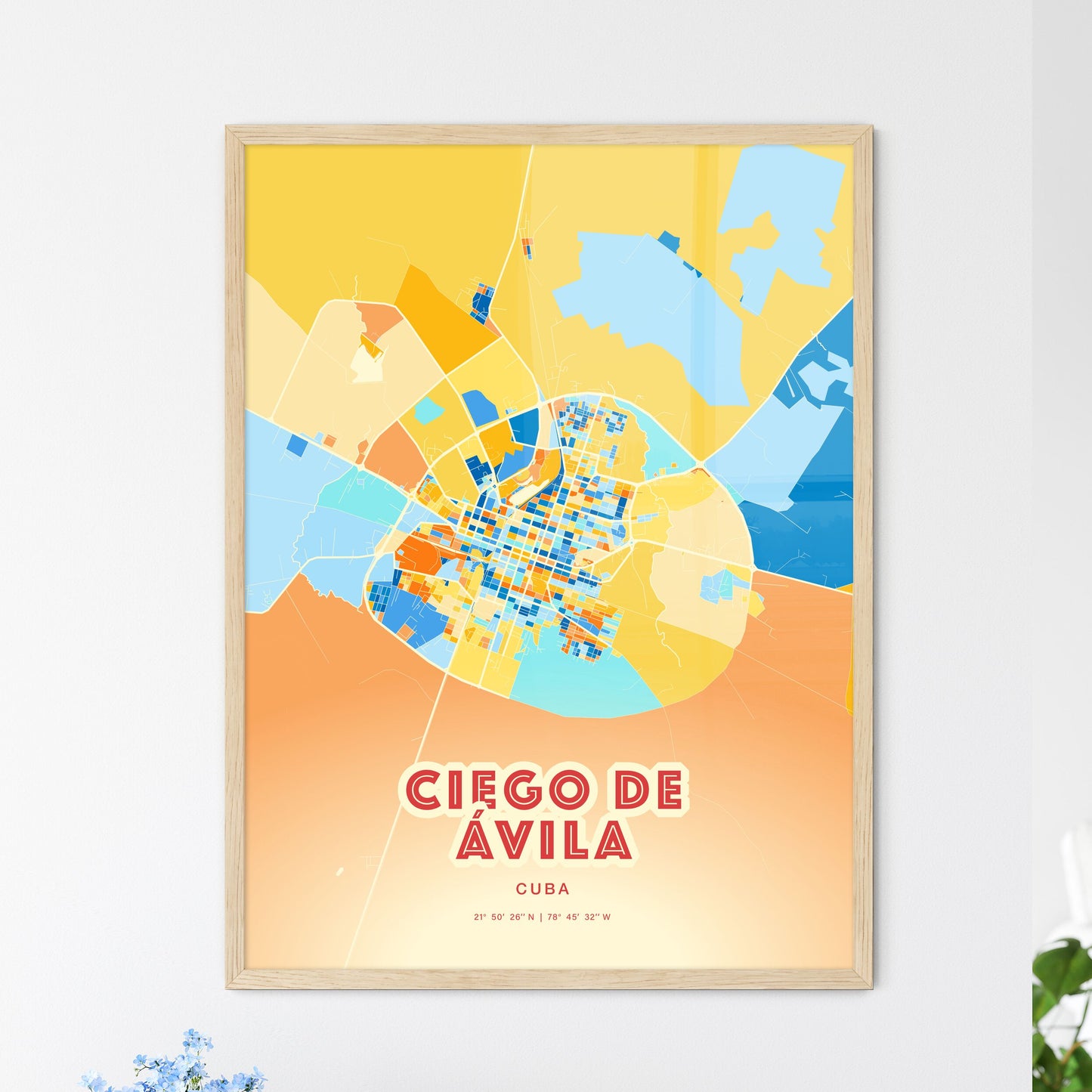 Colorful CIEGO DE ÁVILA CUBA Fine Art Map Blue Orange