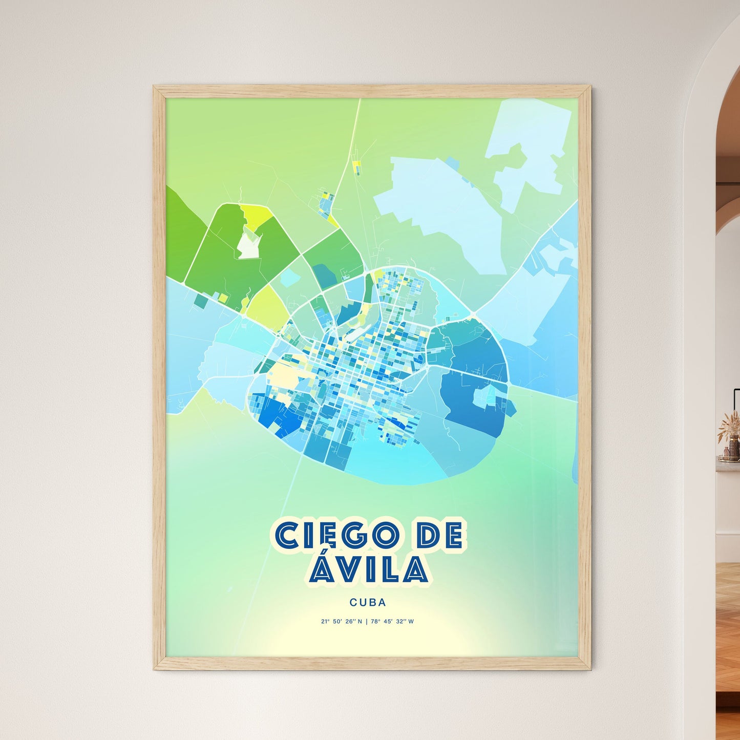 Colorful CIEGO DE ÁVILA CUBA Fine Art Map Cool Blue