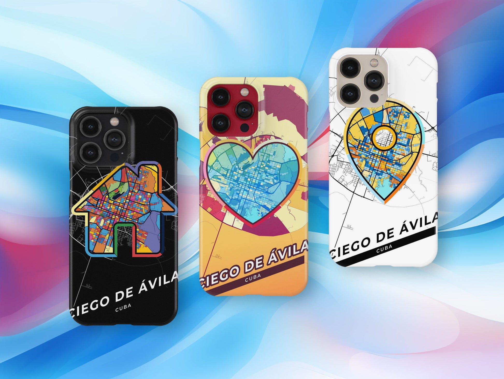 Ciego De Ávila Cuba slim phone case with colorful icon. Birthday, wedding or housewarming gift. Couple match cases.