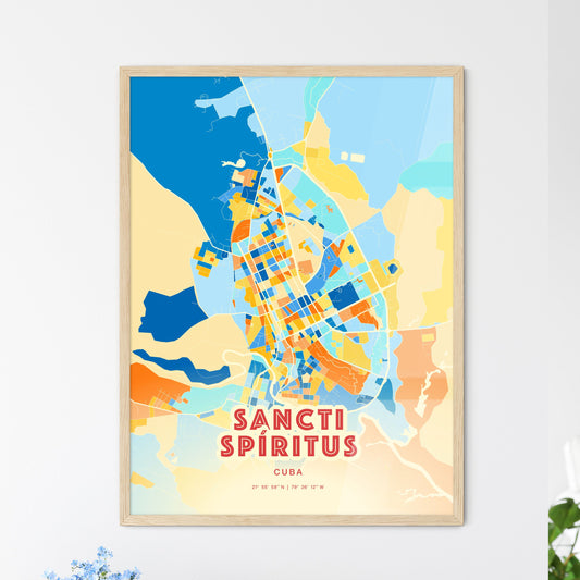 Colorful SANCTI SPÍRITUS CUBA Fine Art Map Blue Orange
