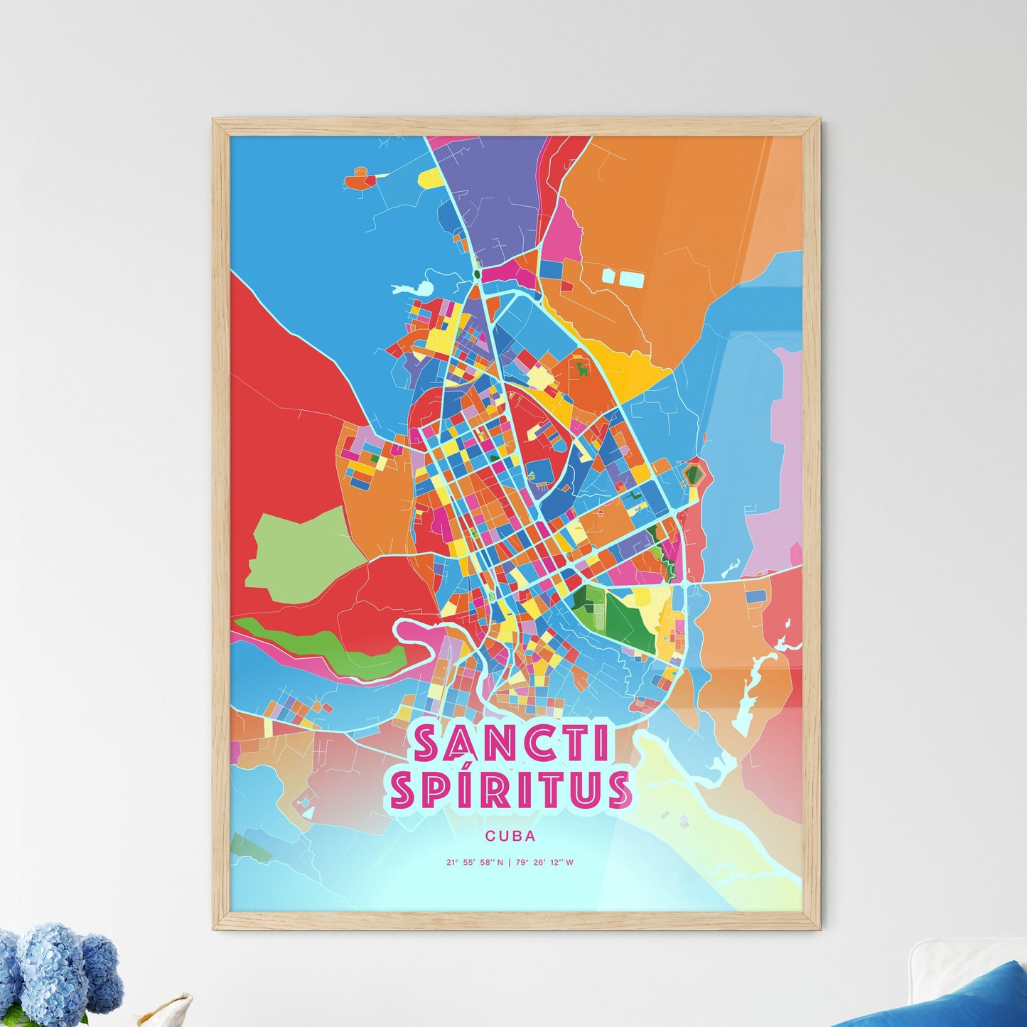 Colorful SANCTI SPÍRITUS CUBA Fine Art Map Crazy Colors