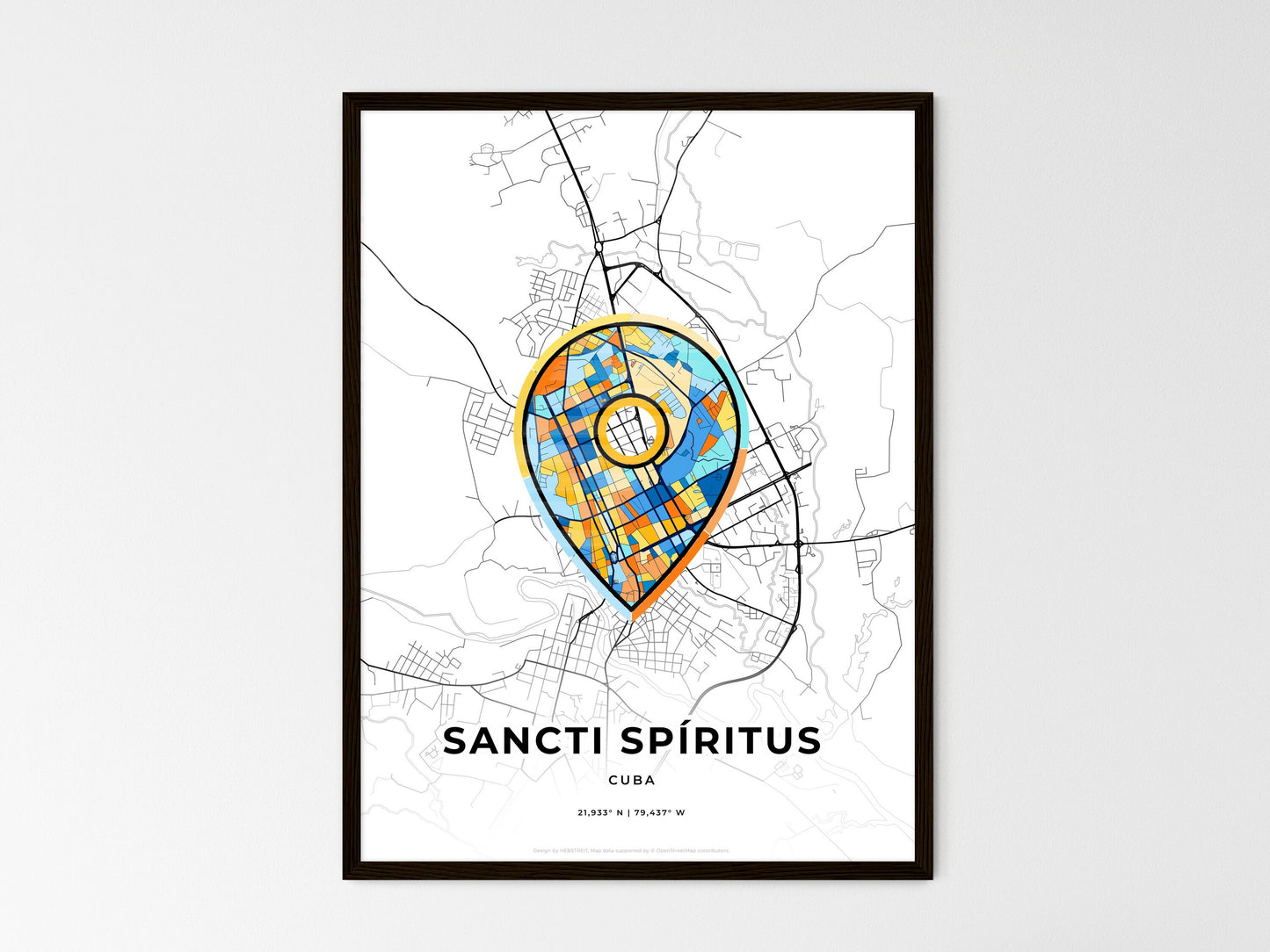 Sancti Spíritus Cuba wedding art map with pointer icon