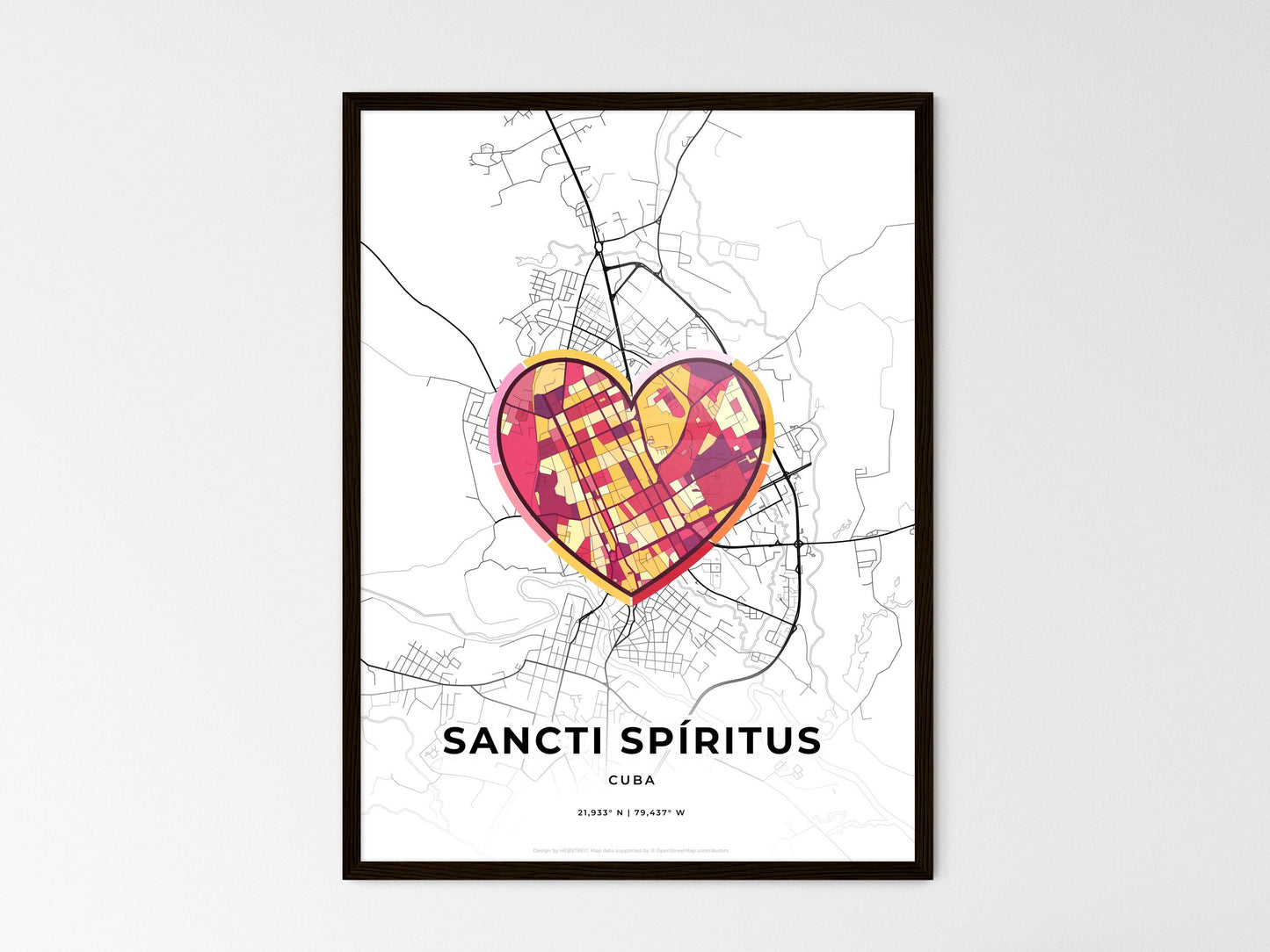 Sancti Spíritus Cuba wedding art map with heart icon