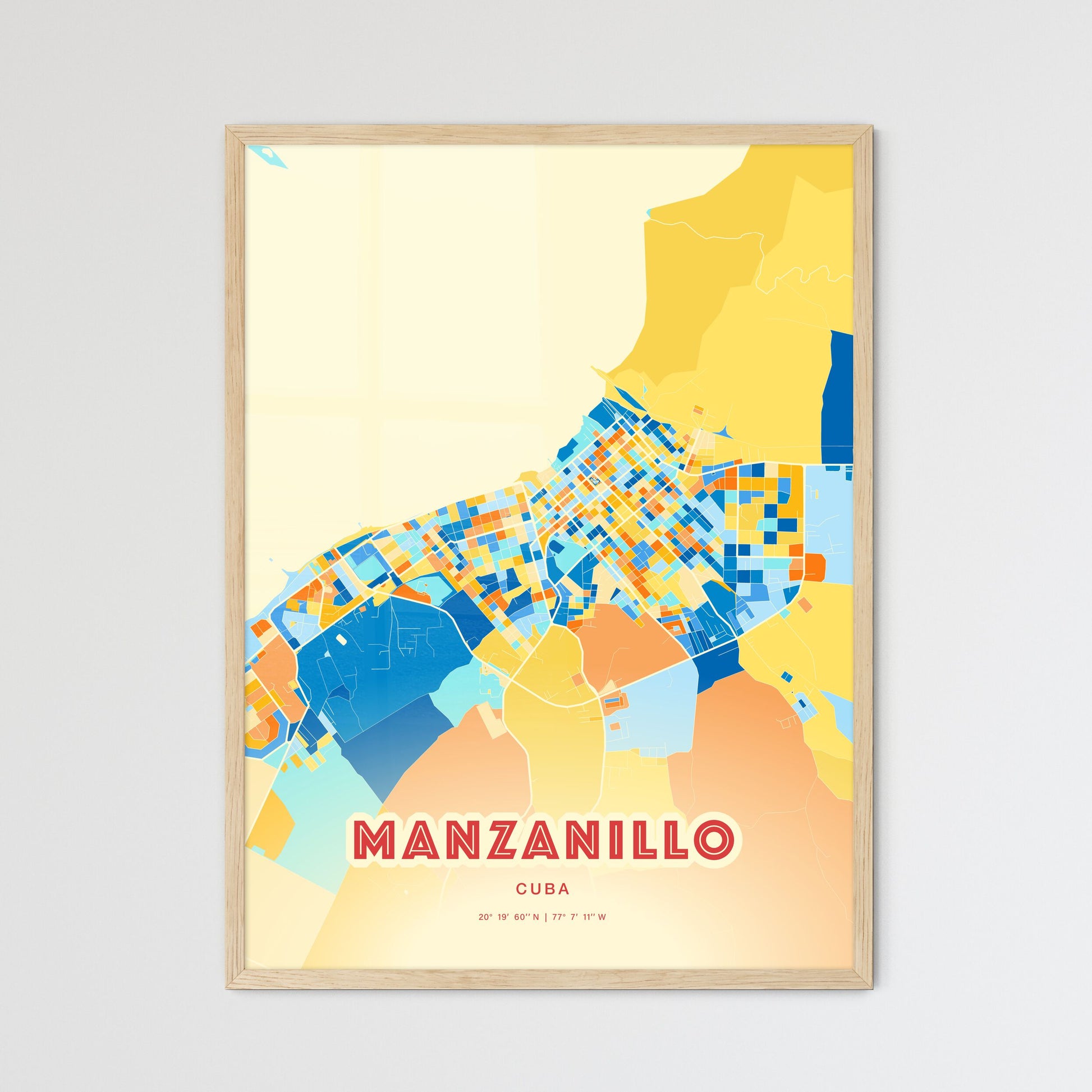 Colorful MANZANILLO CUBA Fine Art Map Blue Orange