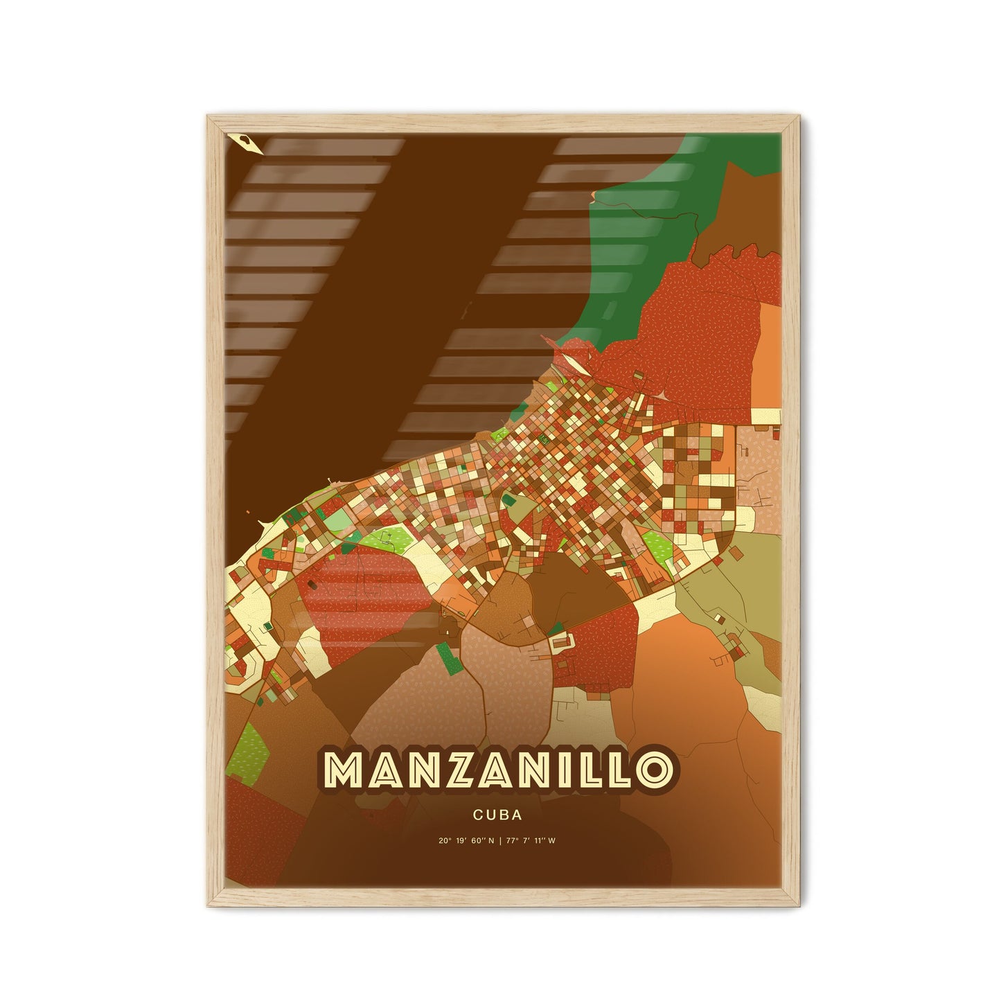 Colorful MANZANILLO CUBA Fine Art Map Farmhouse