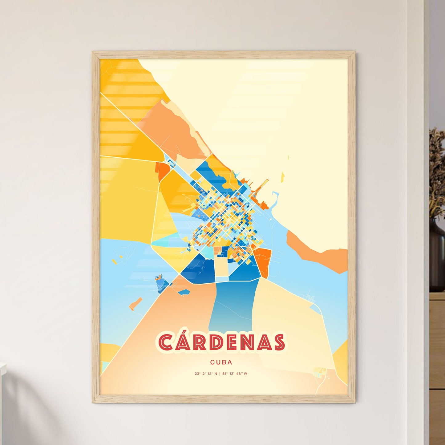 Colorful CÁRDENAS CUBA Fine Art Map Blue Orange