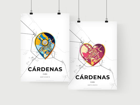 CÁRDENAS CUBA minimal art map with a colorful icon. Where it all began, Couple map gift.