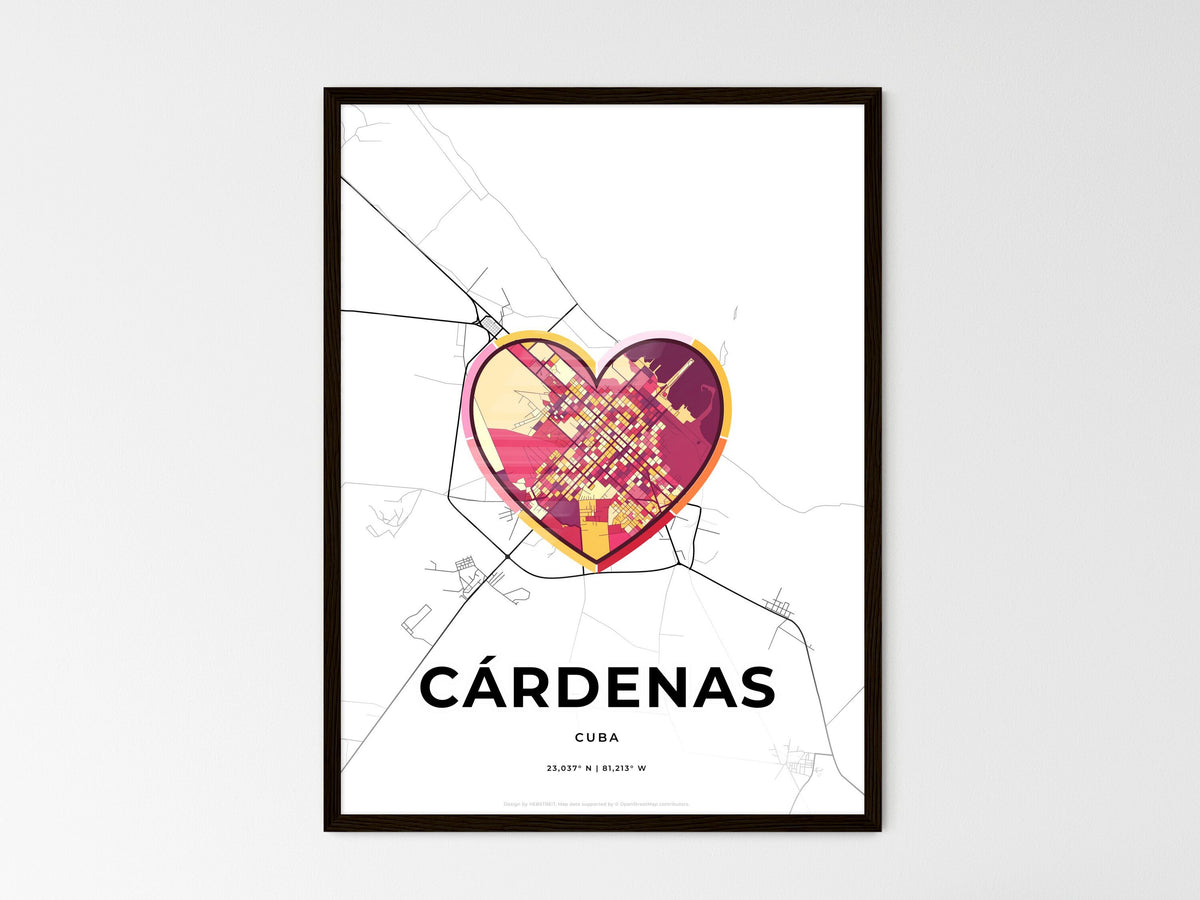 Cárdenas Cuba wedding art map with heart icon