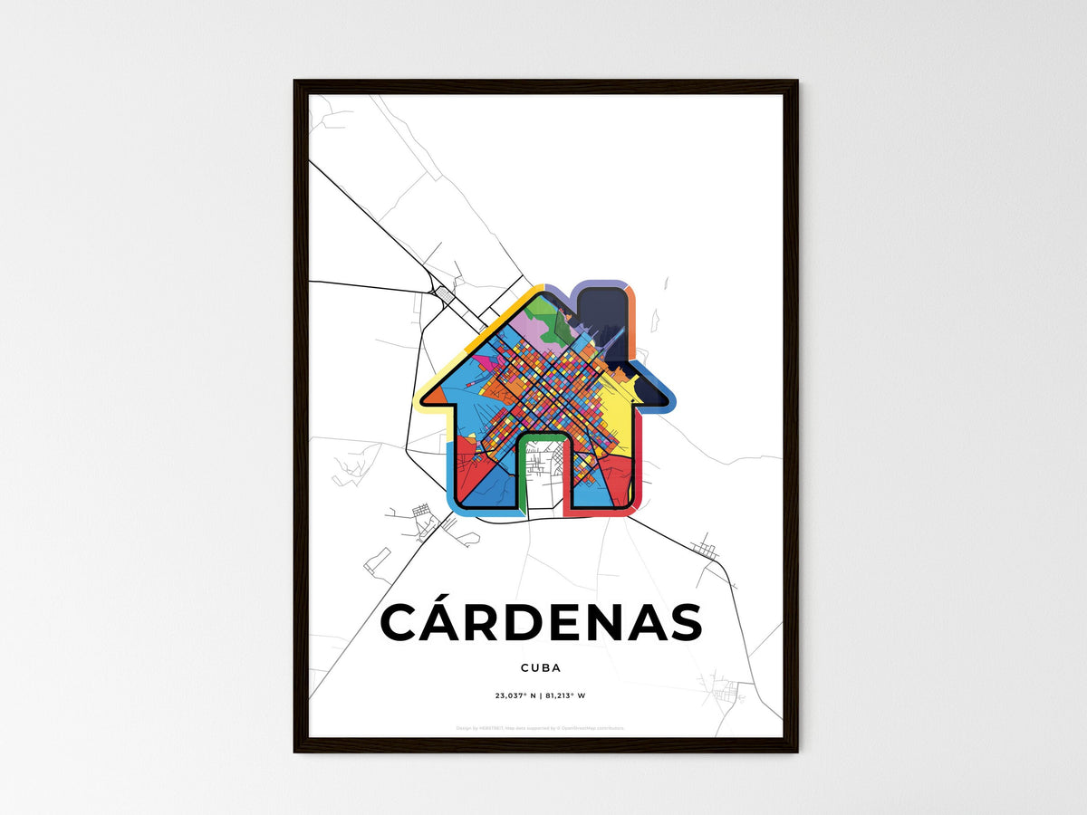 Cárdenas Cuba wedding art map with home icon