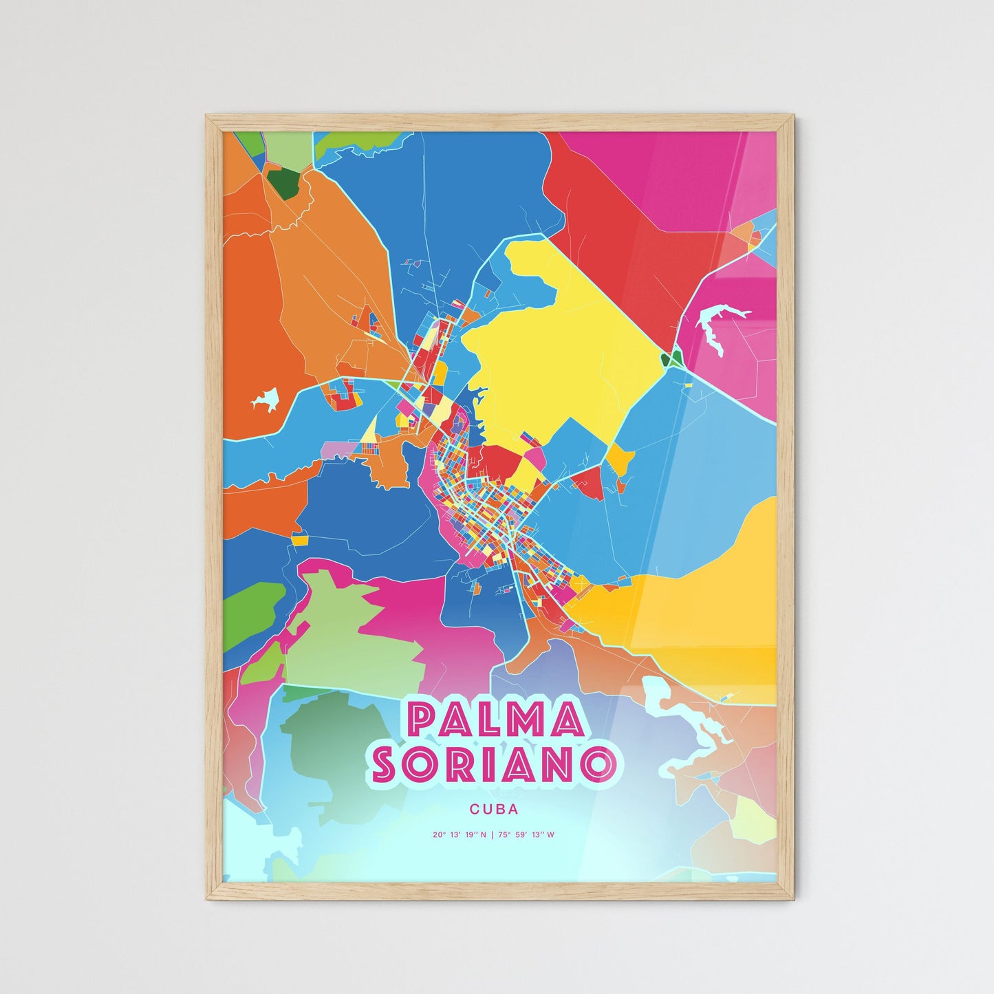 Colorful PALMA SORIANO CUBA Fine Art Map Crazy Colors