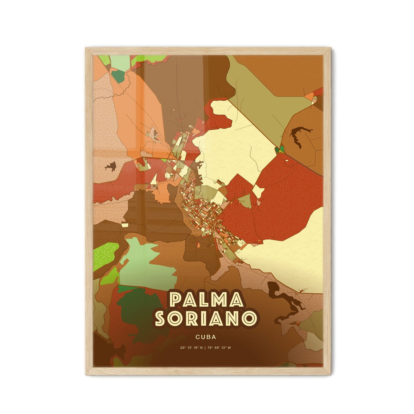 Colorful PALMA SORIANO CUBA Fine Art Map Farmhouse