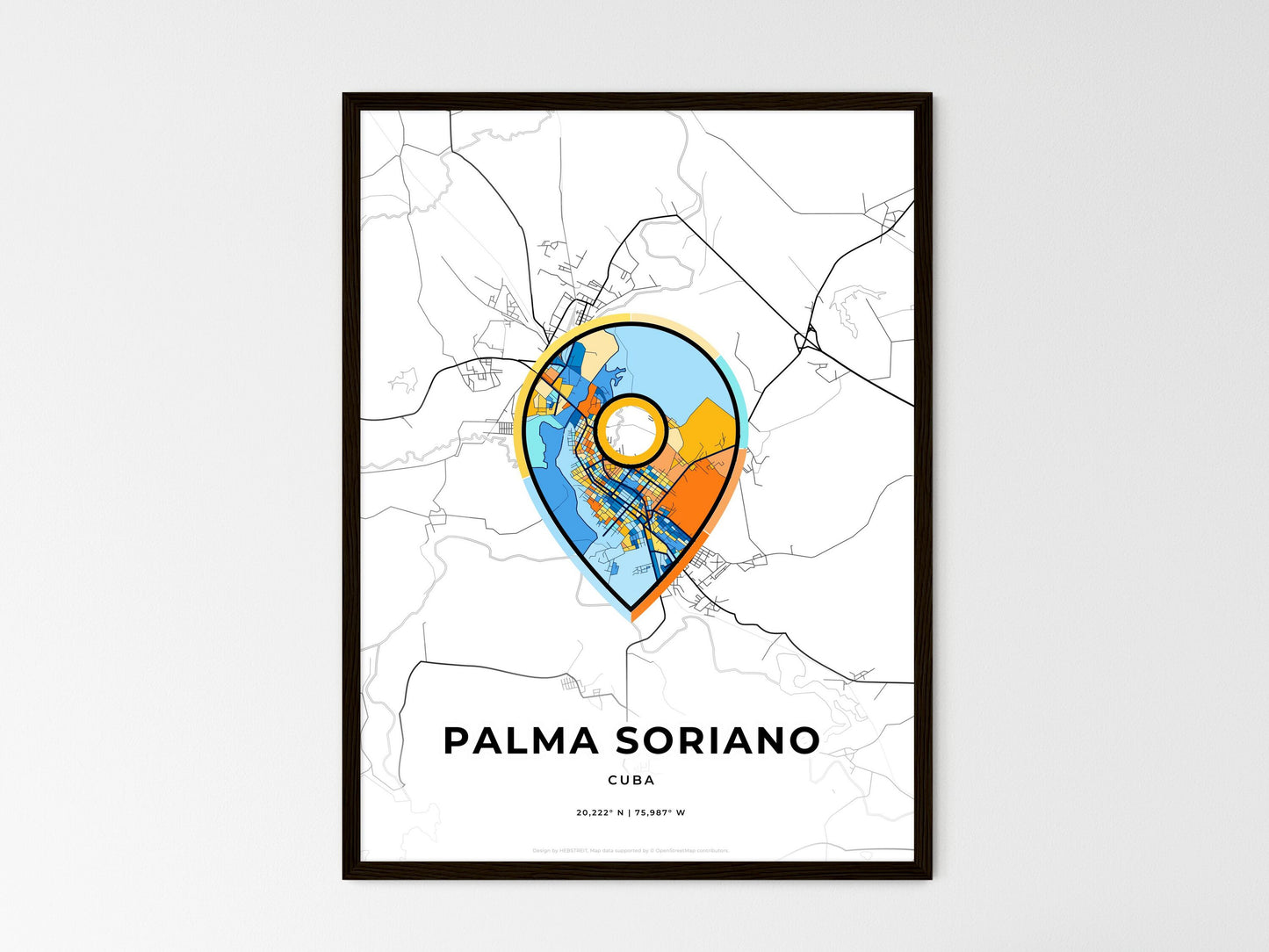 Palma Soriano Cuba wedding art map with pointer icon