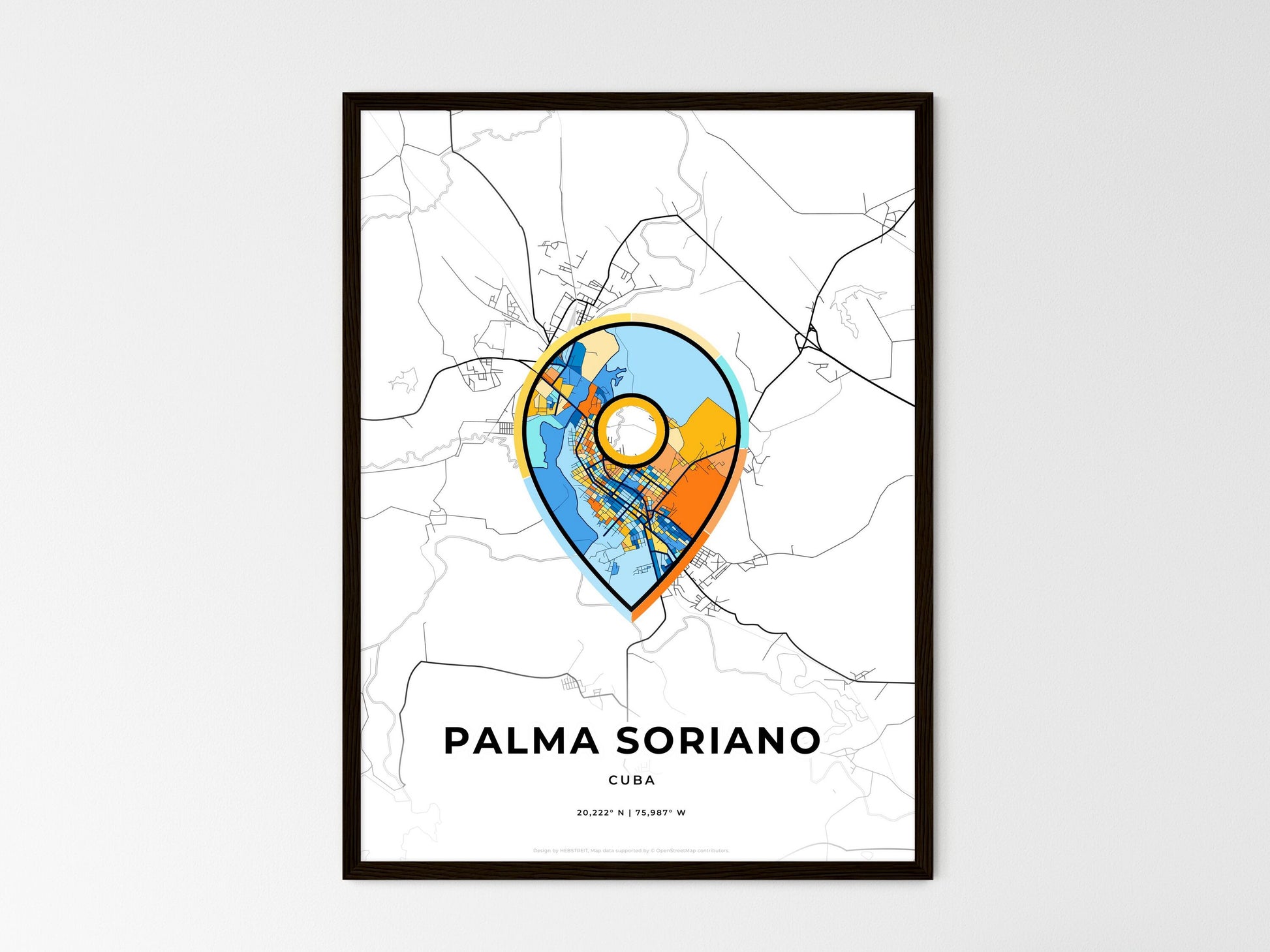 Palma Soriano Cuba wedding art map with pointer icon