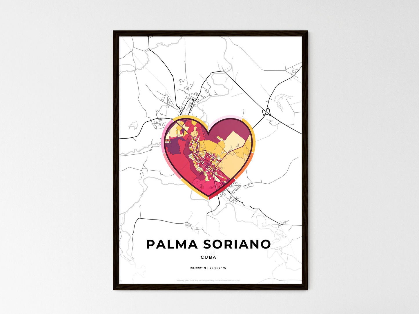 Palma Soriano Cuba wedding art map with heart icon