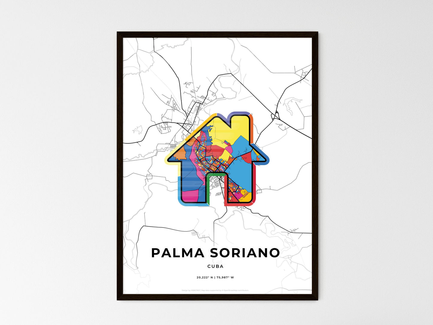 Palma Soriano Cuba wedding art map with home icon