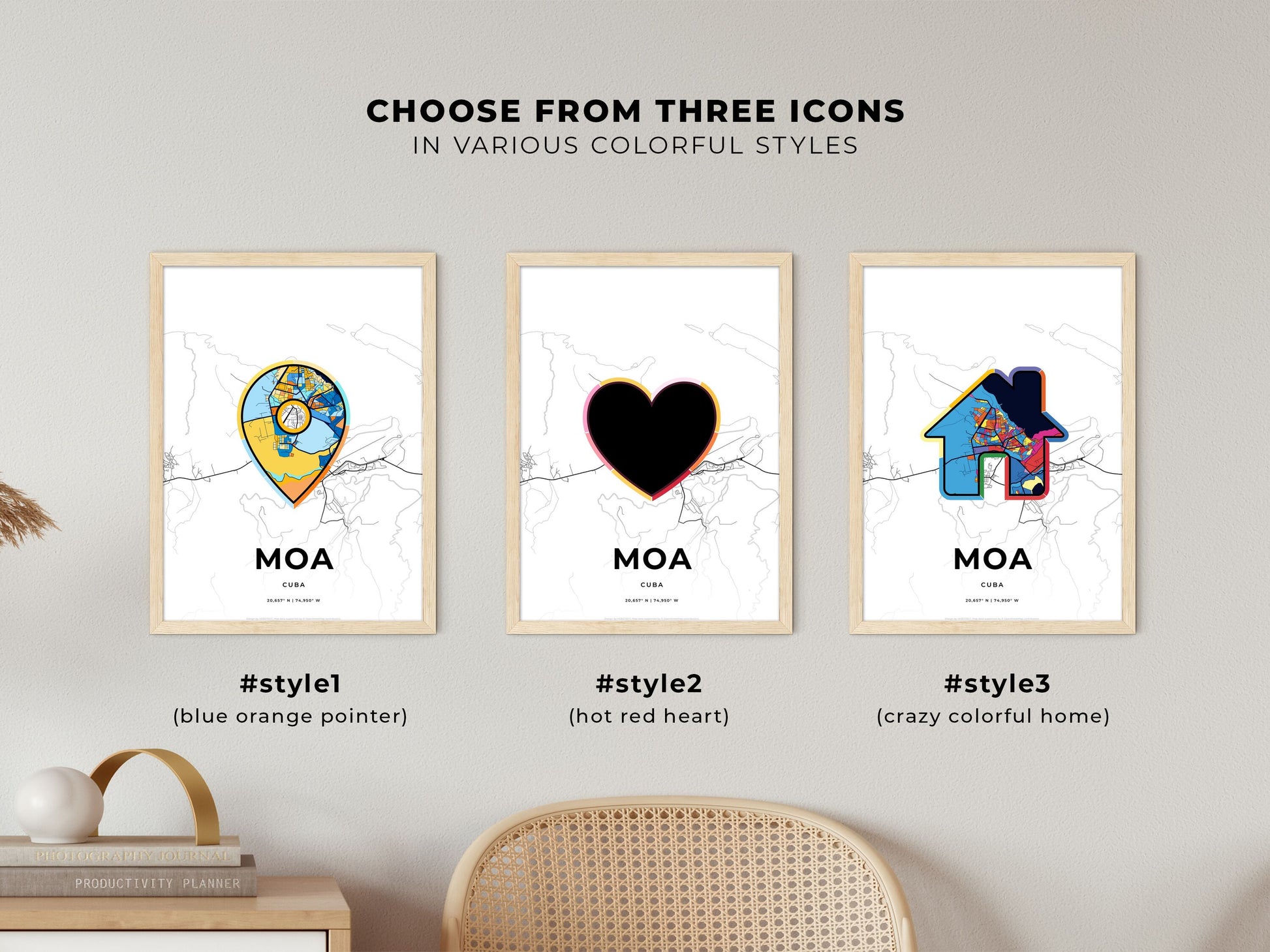 Moa Cuba maps with colorful icons