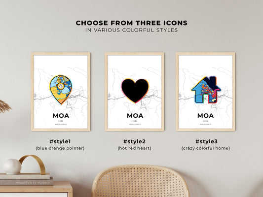 Moa Cuba maps with colorful icons