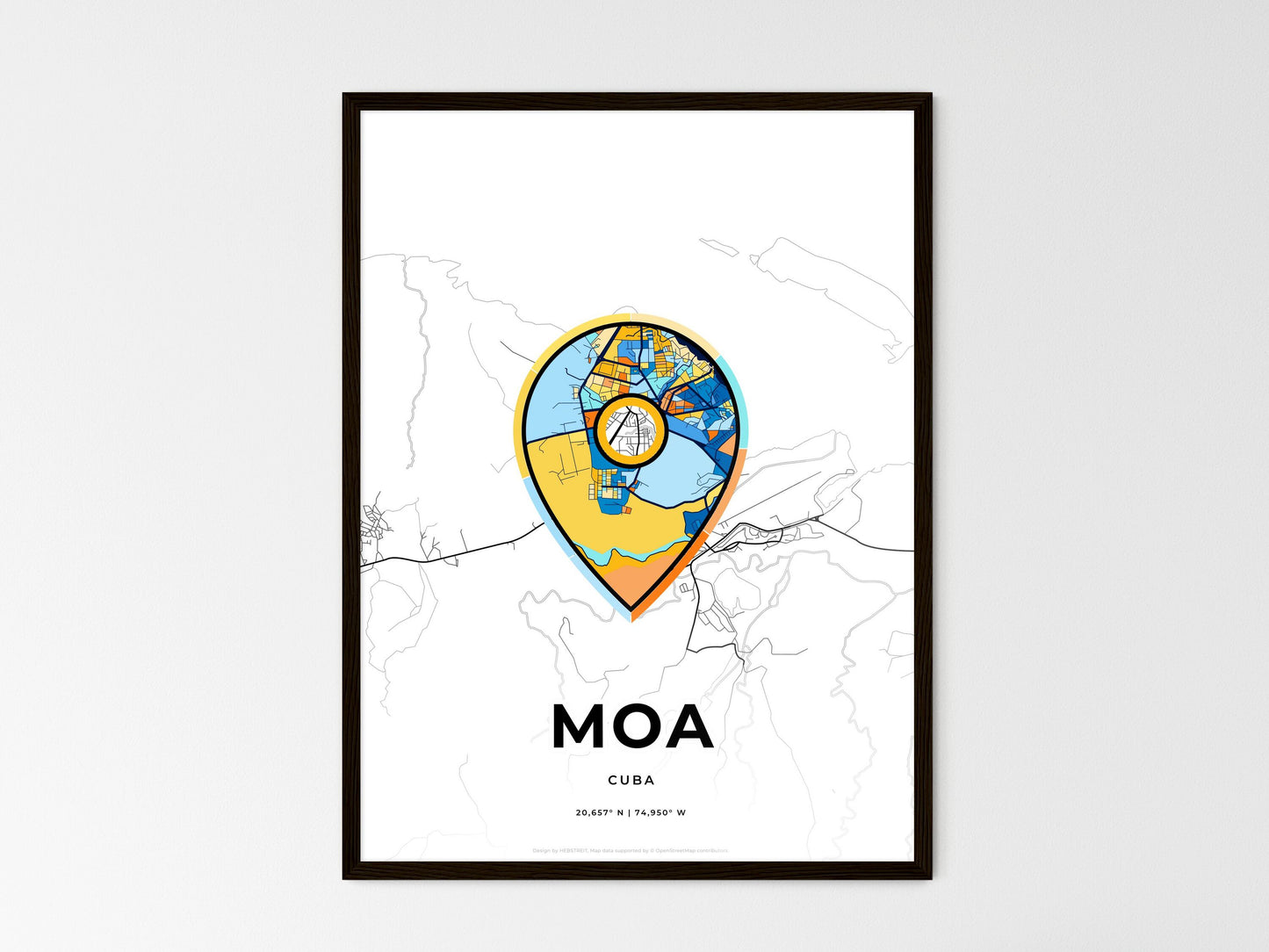 Moa Cuba wedding art map with pointer icon