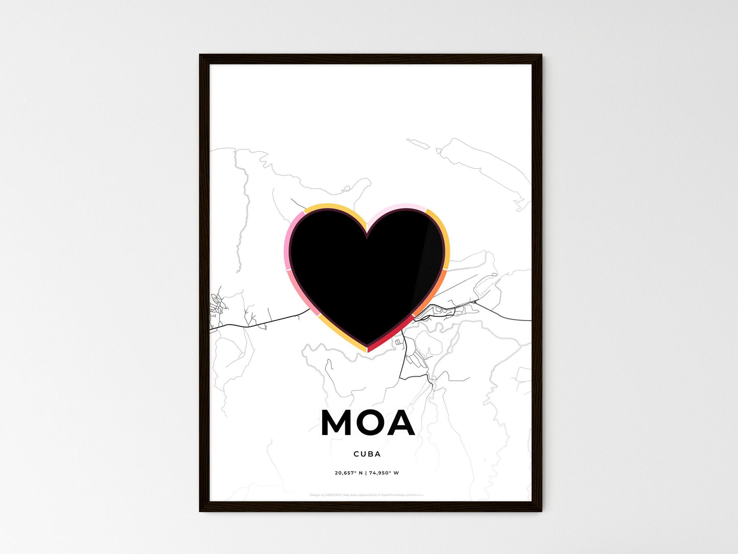 Moa Cuba wedding art map with heart icon