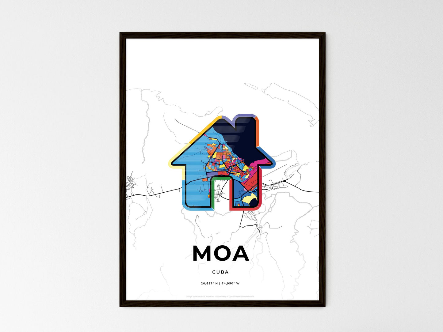 Moa Cuba wedding art map with home icon
