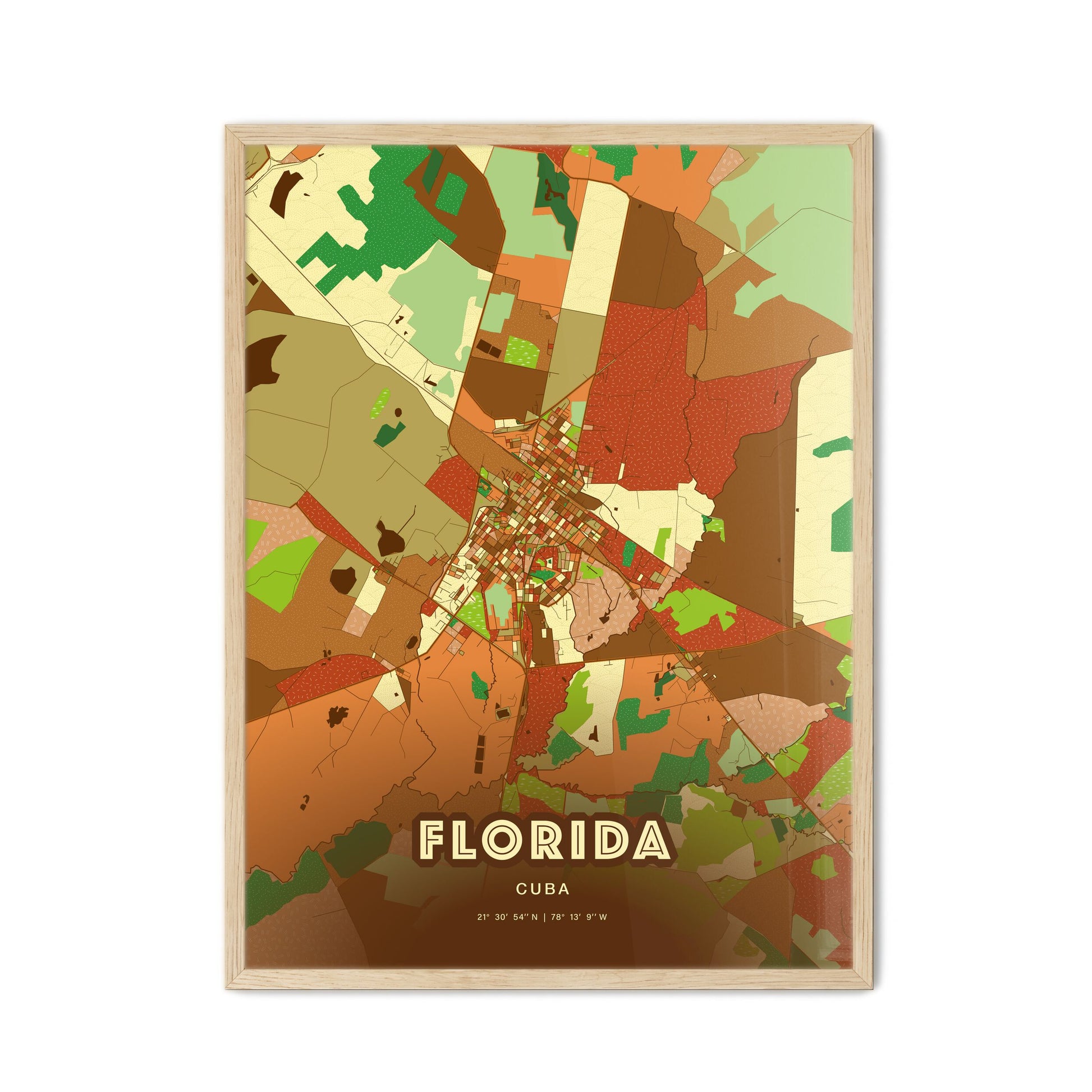 Colorful FLORIDA CUBA Fine Art Map Farmhouse