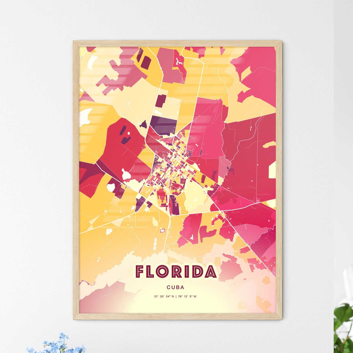 Colorful FLORIDA CUBA Fine Art Map Hot Red