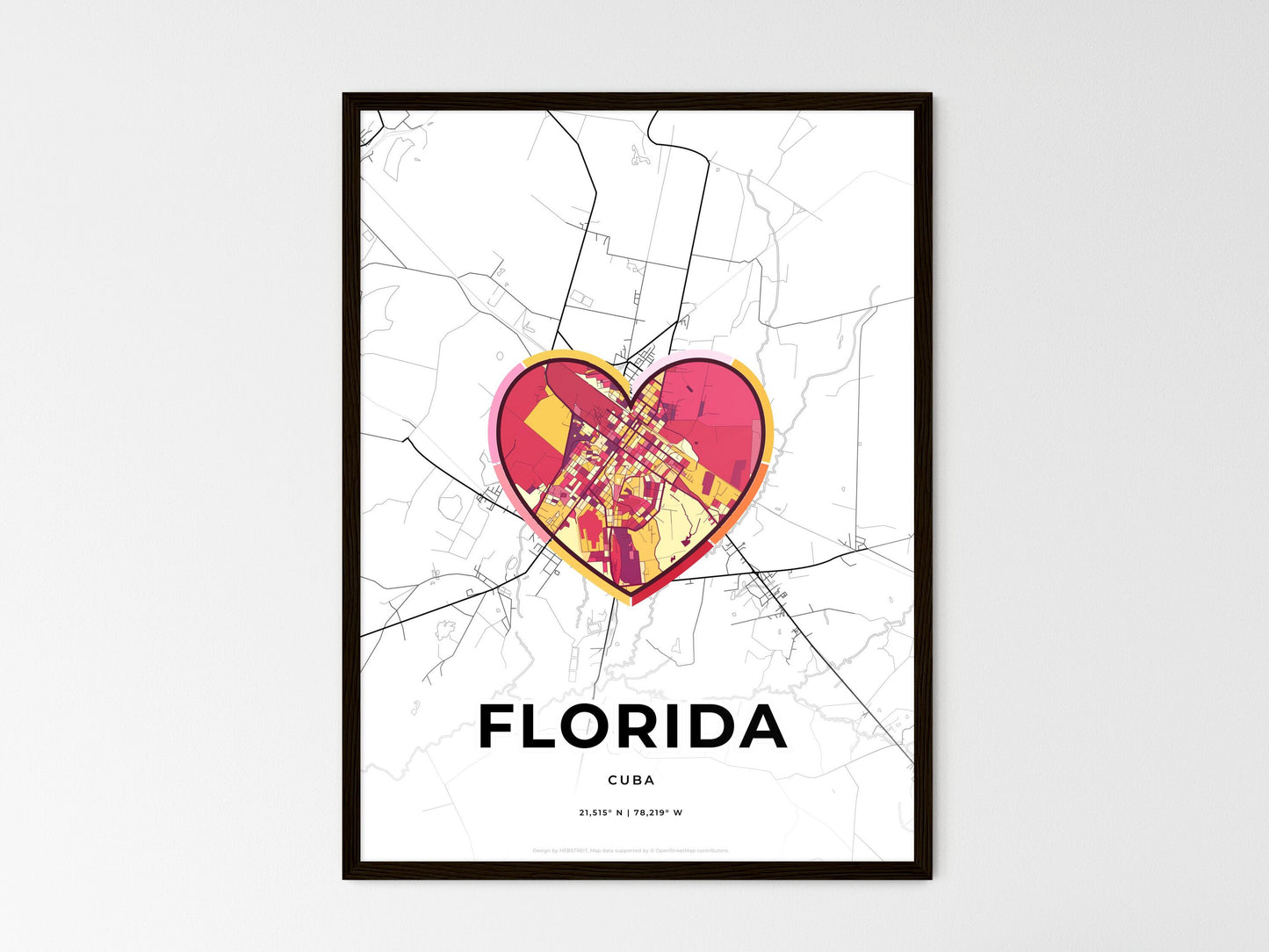 Florida Cuba wedding art map with heart icon