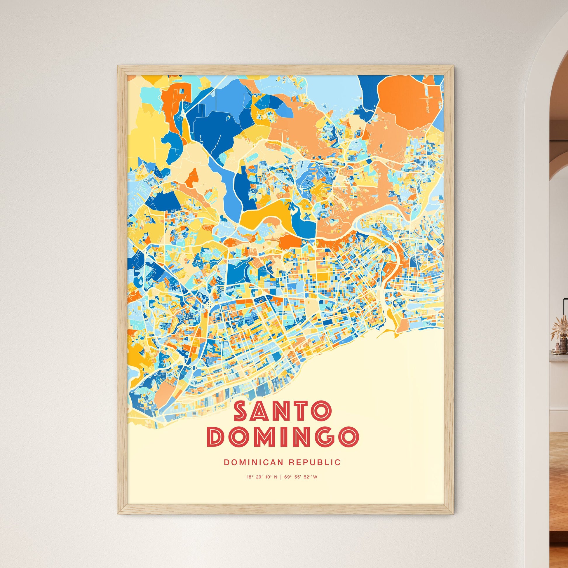 Colorful SANTO DOMINGO DOMINICAN REPUBLIC Fine Art Map Blue Orange