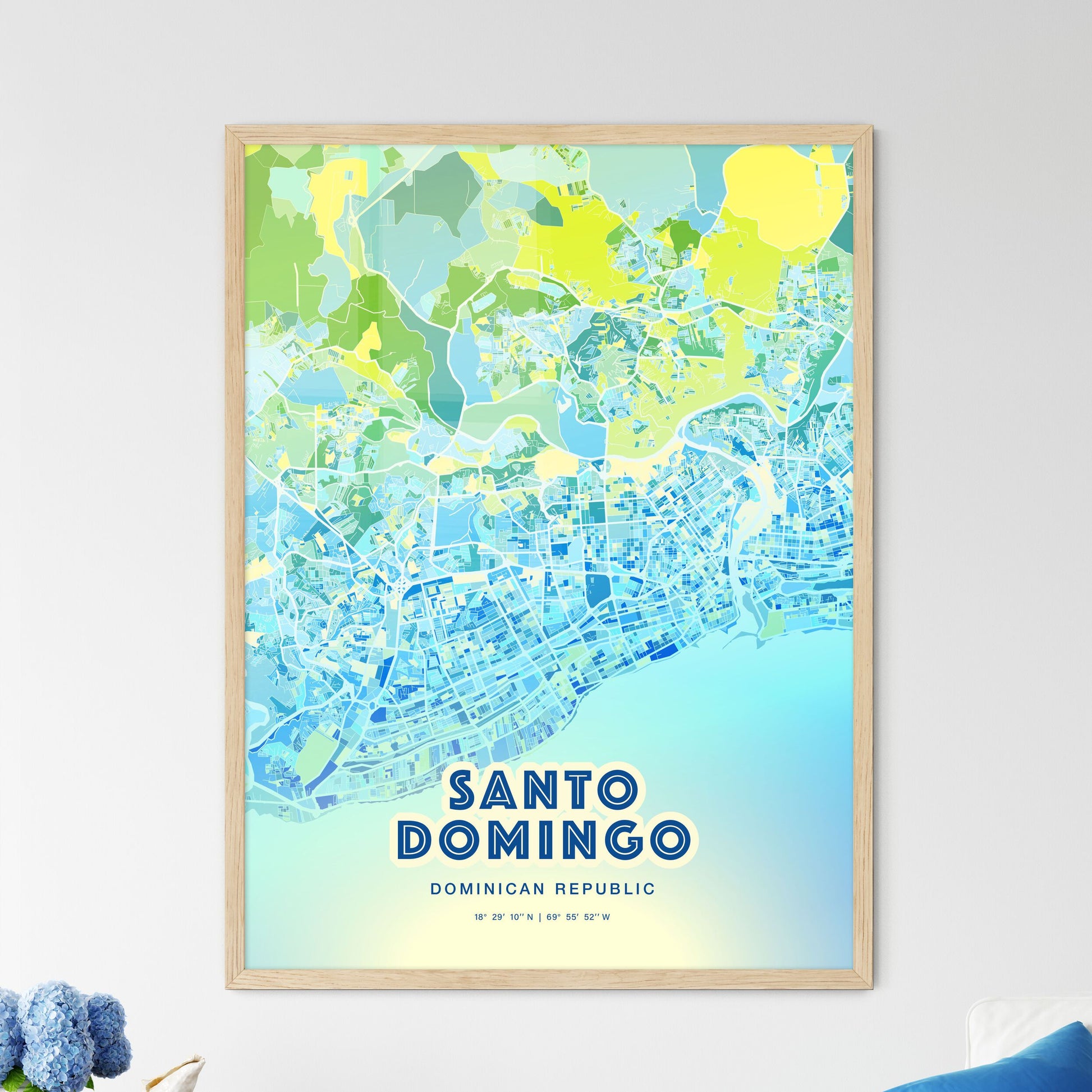 Colorful SANTO DOMINGO DOMINICAN REPUBLIC Fine Art Map Cool Blue