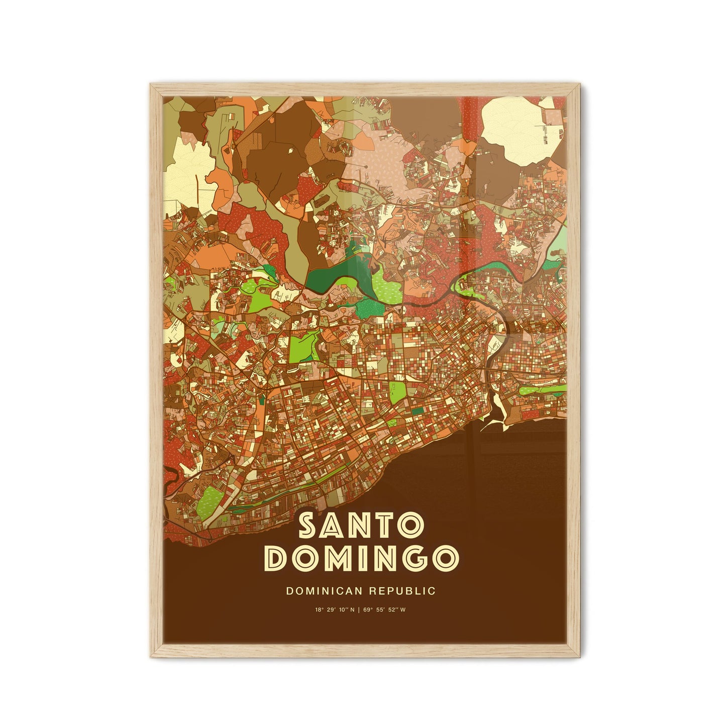 Colorful SANTO DOMINGO DOMINICAN REPUBLIC Fine Art Map Farmhouse