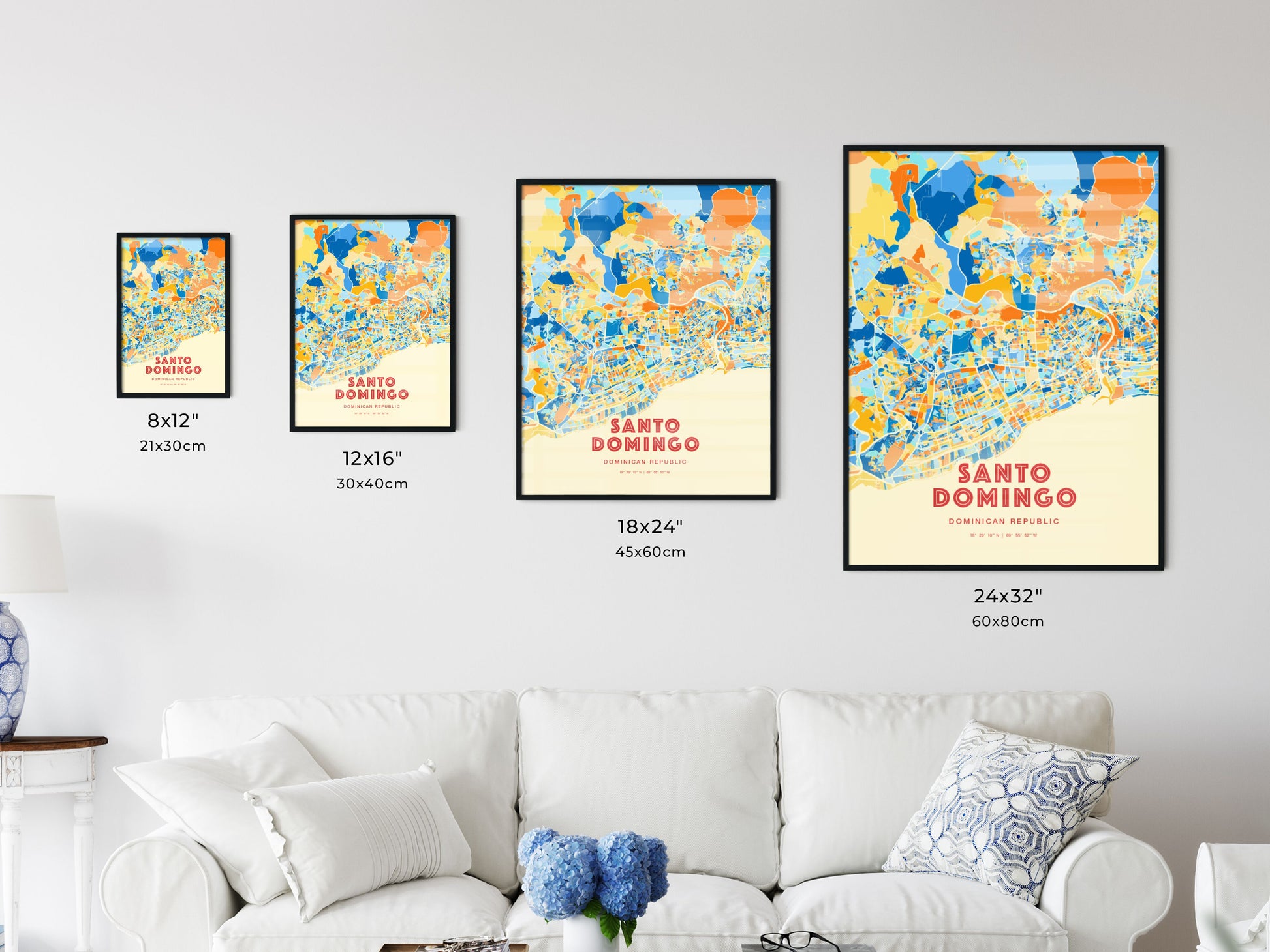 Colorful SANTO DOMINGO DOMINICAN REPUBLIC Fine Art Map Blue Orange