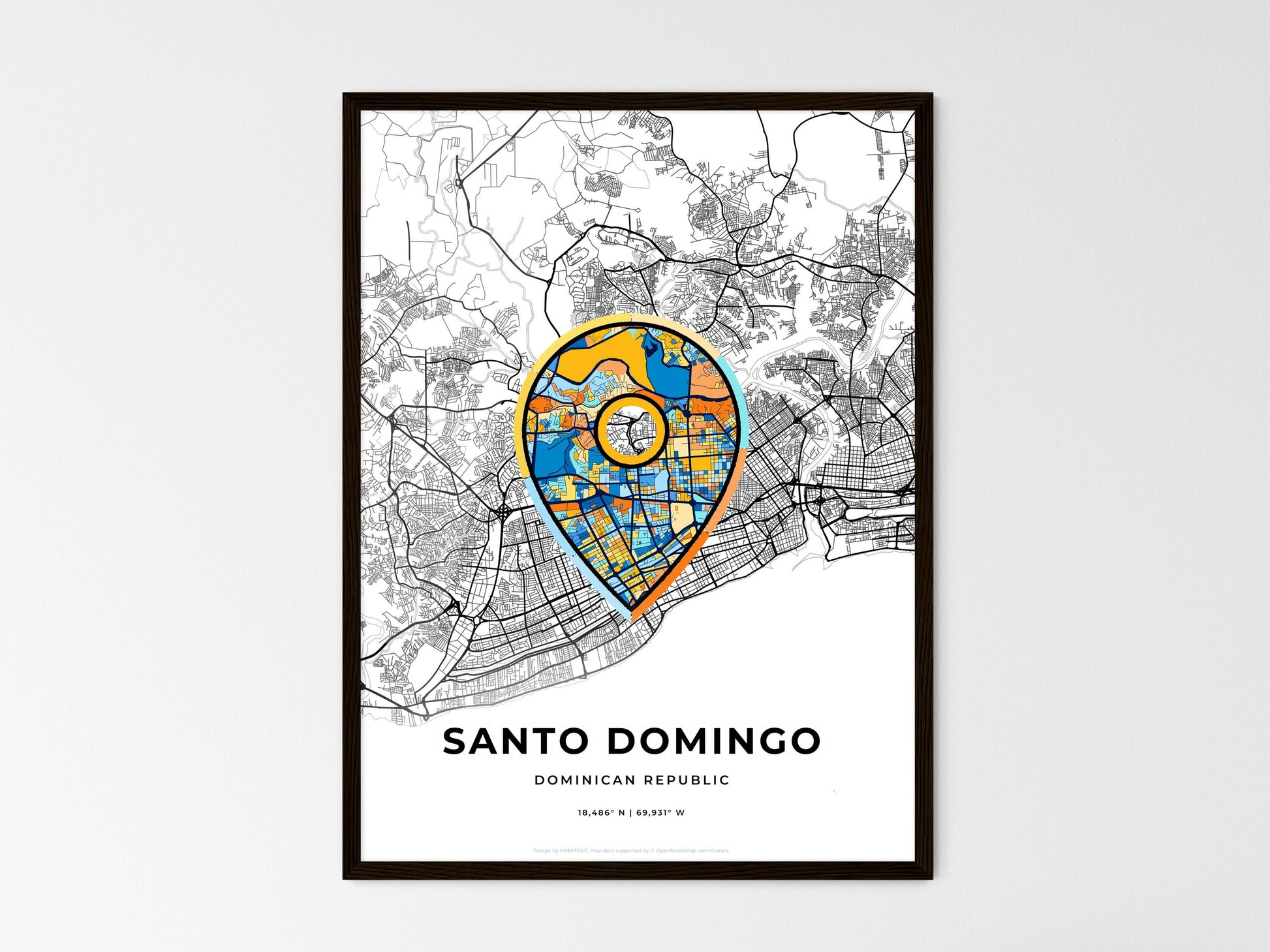 Santo Domingo Dominican Republic wedding art map with pointer icon