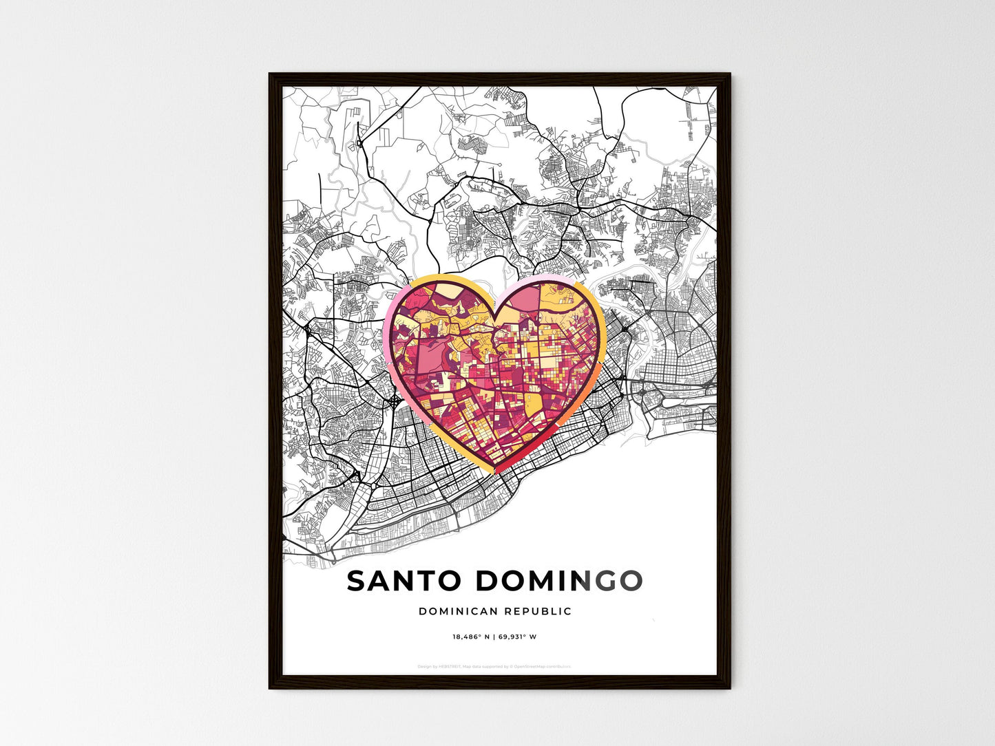 Santo Domingo Dominican Republic wedding art map with heart icon