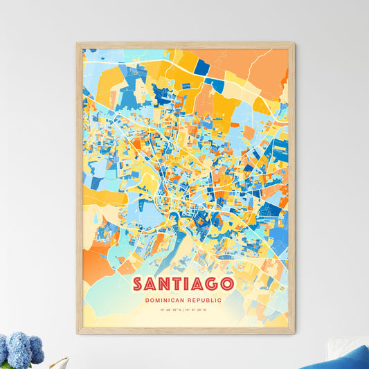 Colorful SANTIAGO DOMINICAN REPUBLIC Fine Art Map Blue Orange