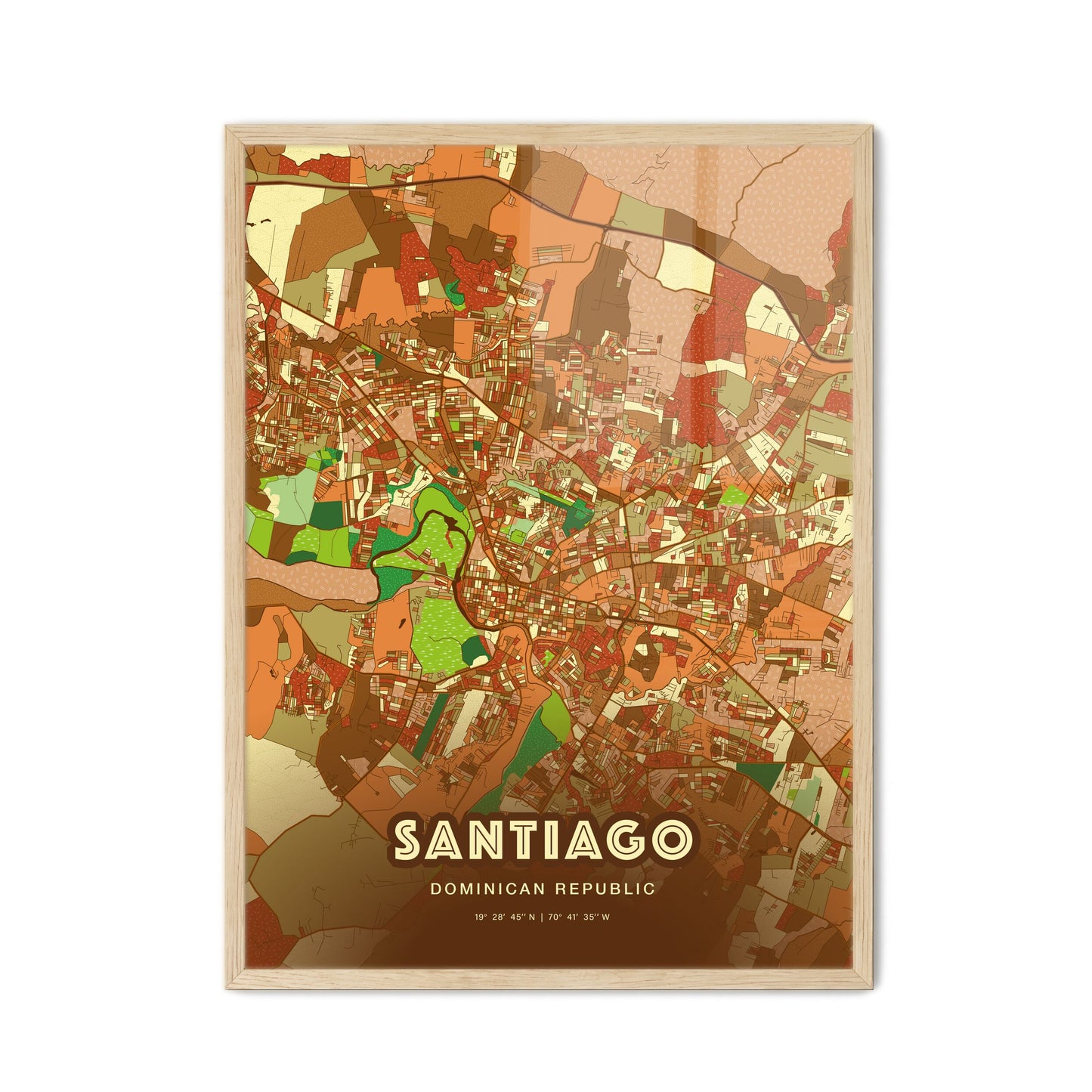 Colorful SANTIAGO DOMINICAN REPUBLIC Fine Art Map Farmhouse