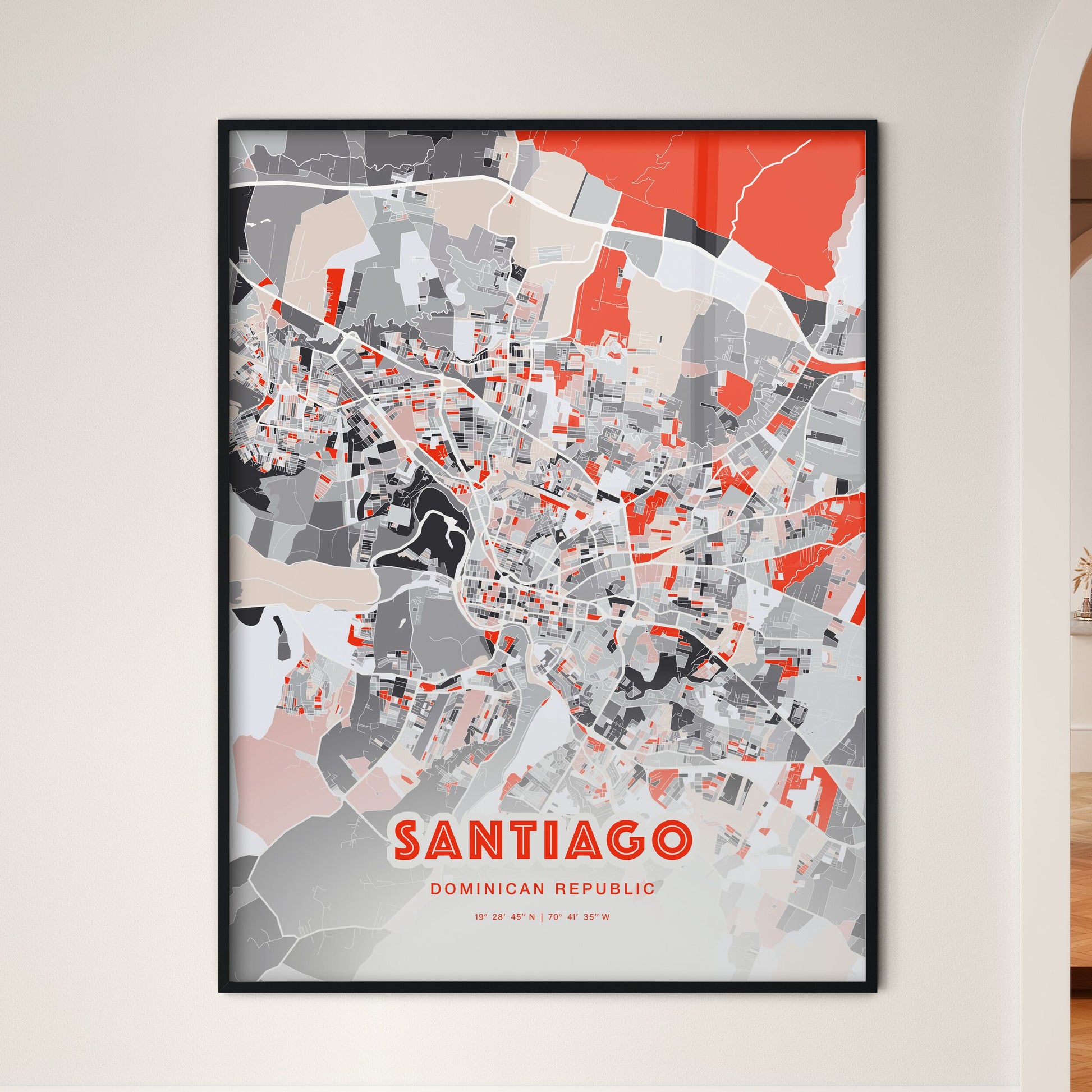 Colorful SANTIAGO DOMINICAN REPUBLIC Fine Art Map Modern