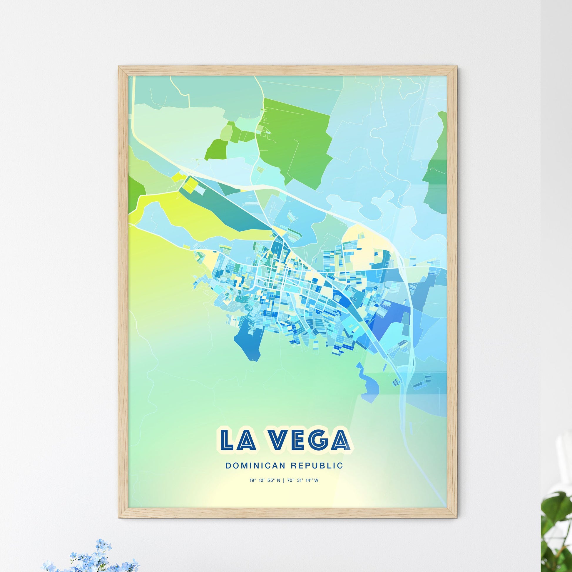 Colorful LA VEGA DOMINICAN REPUBLIC Fine Art Map Cool Blue