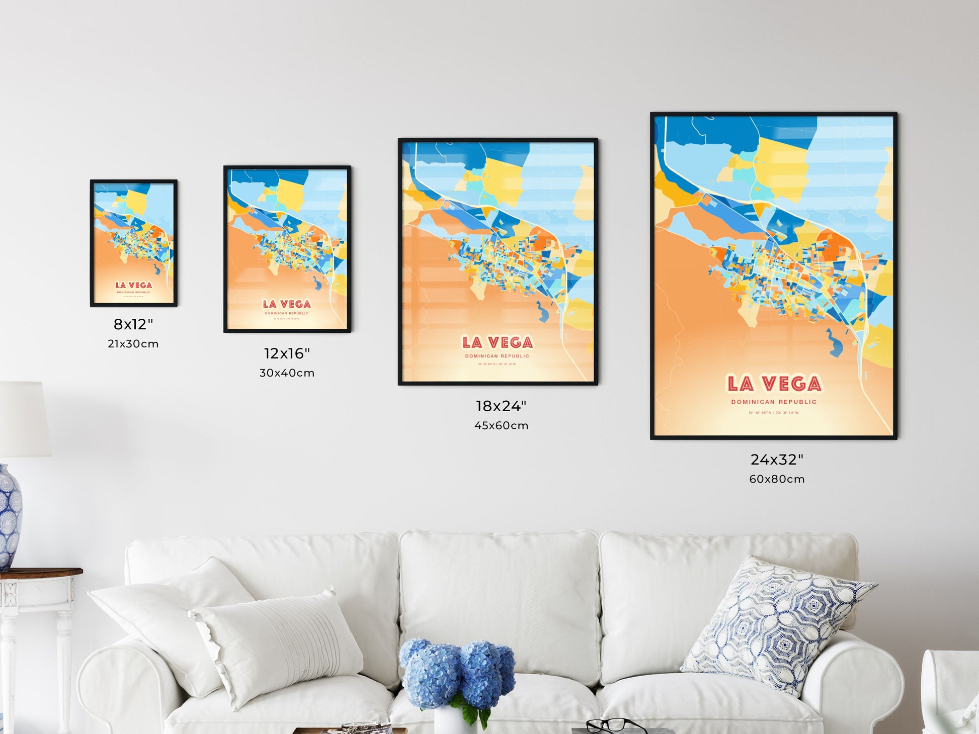 Colorful LA VEGA DOMINICAN REPUBLIC Fine Art Map Blue Orange