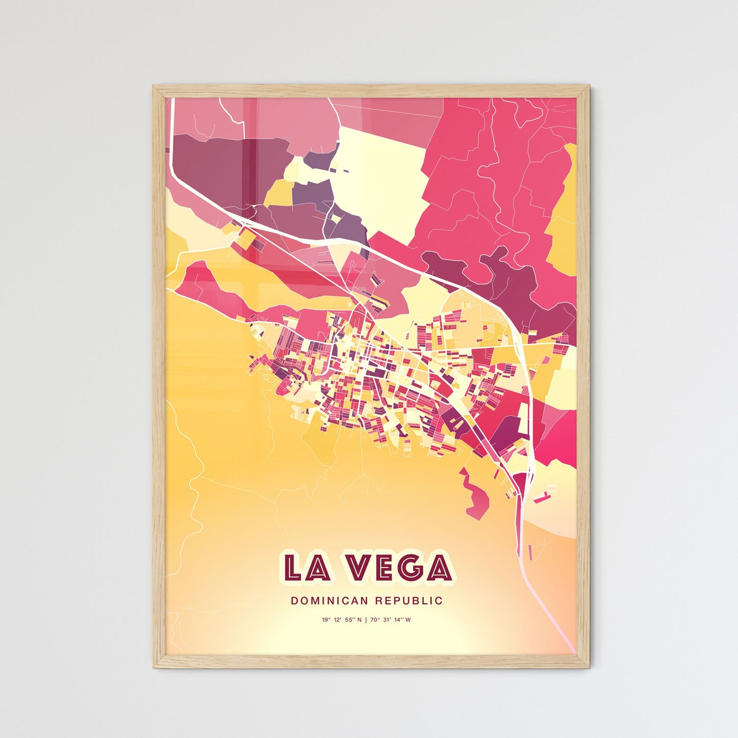 Colorful LA VEGA DOMINICAN REPUBLIC Fine Art Map Hot Red