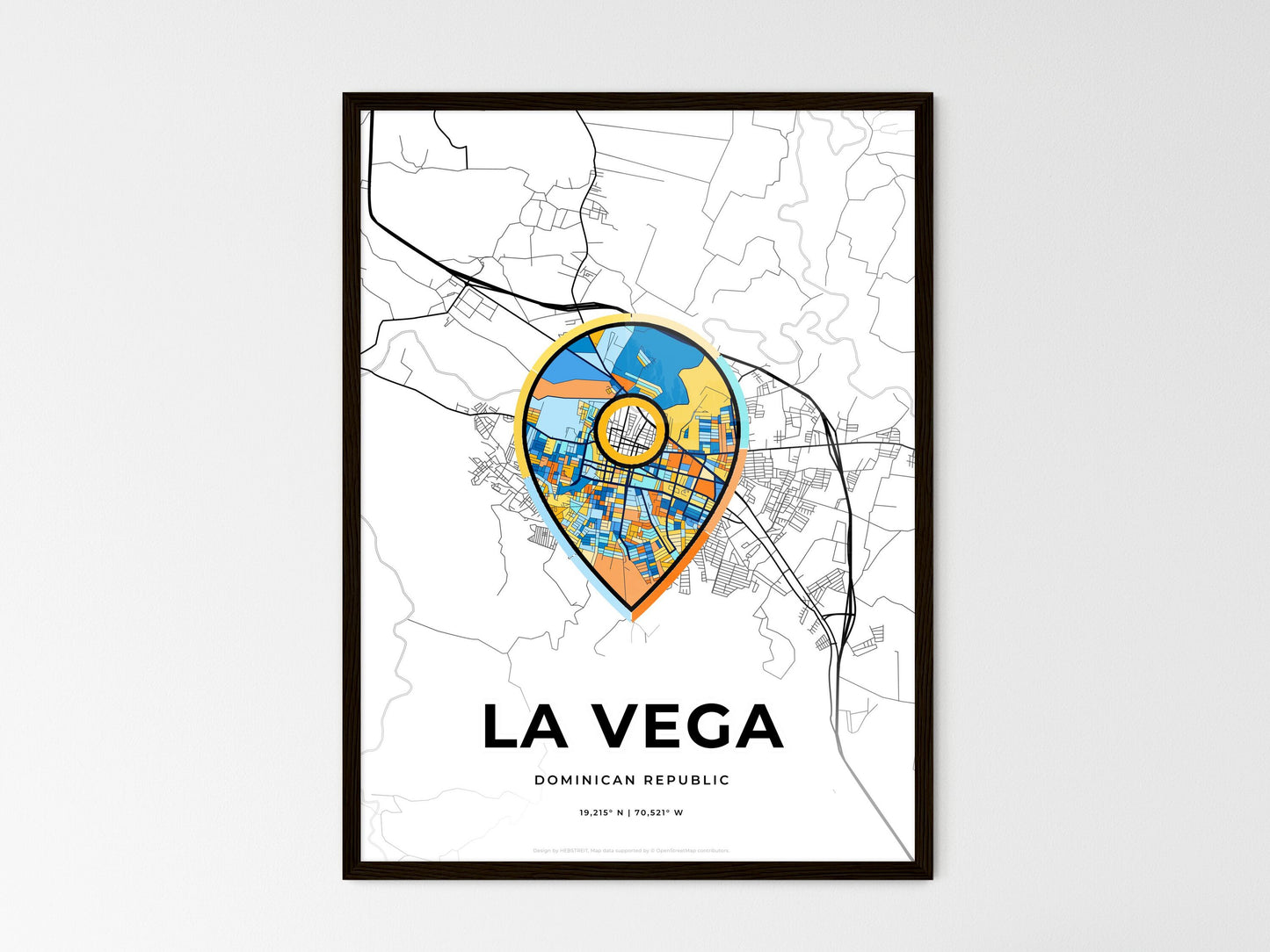 La Vega Dominican Republic wedding art map with pointer icon