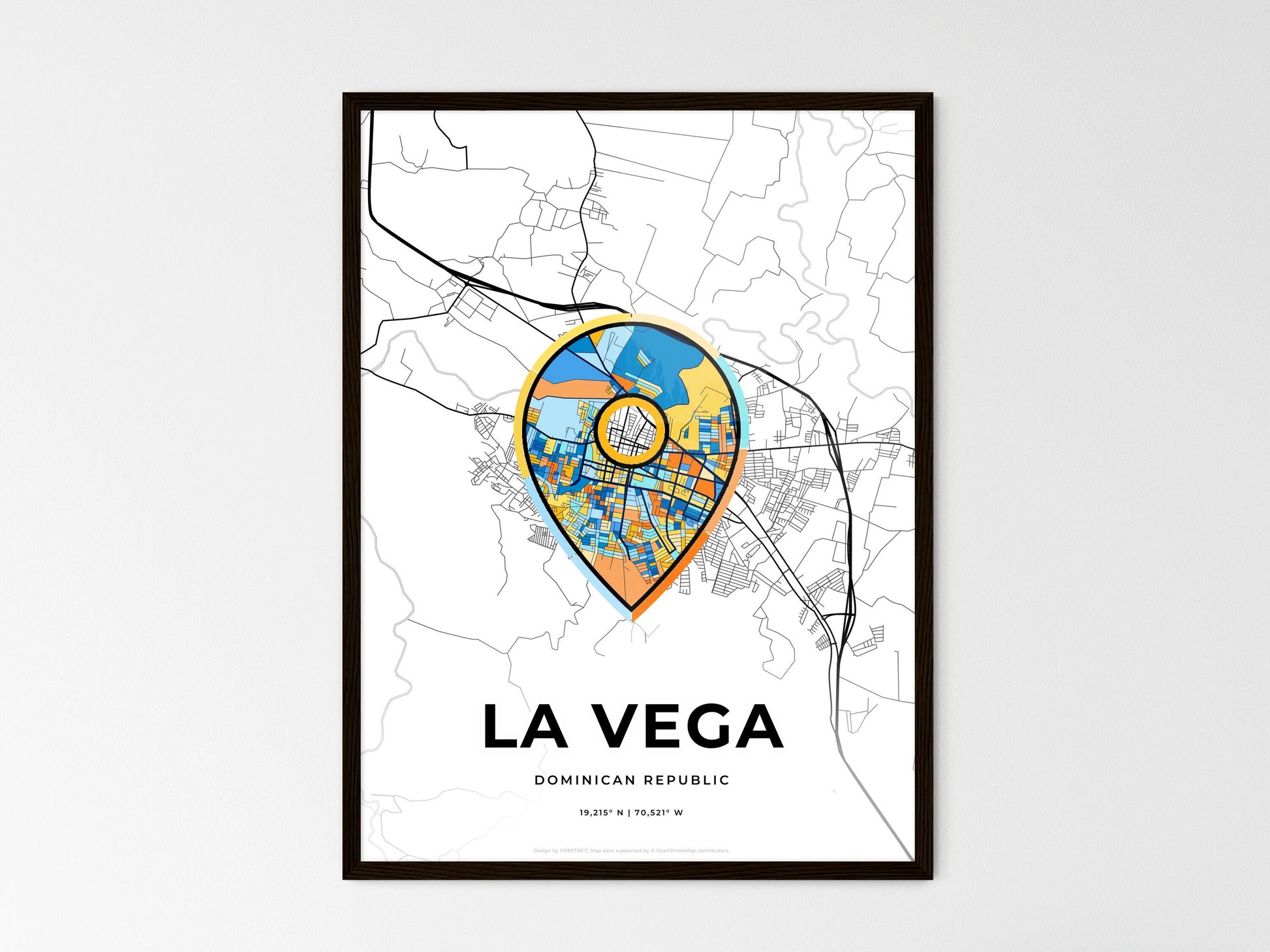 La Vega Dominican Republic wedding art map with pointer icon