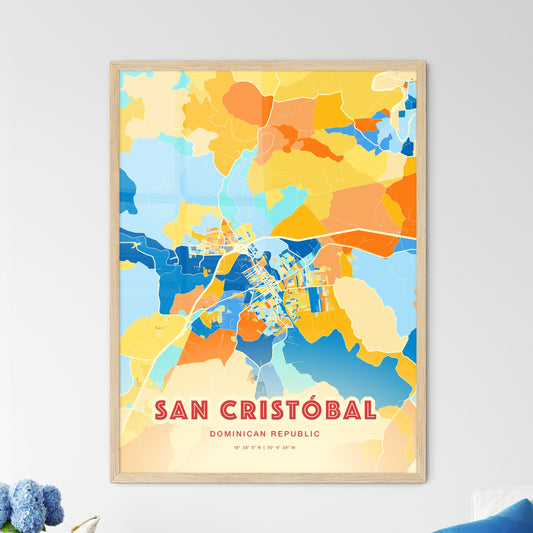 Colorful SAN CRISTÓBAL DOMINICAN REPUBLIC Fine Art Map Blue Orange