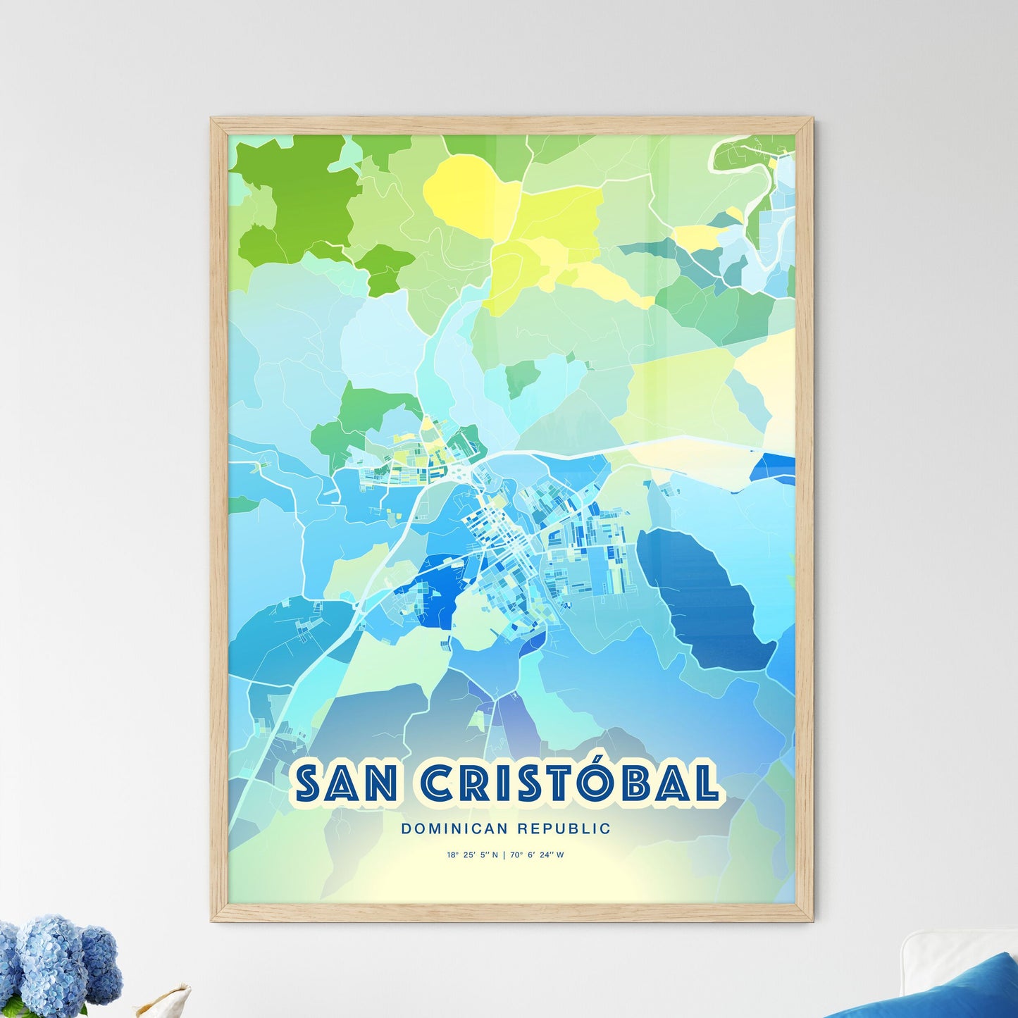 Colorful SAN CRISTÓBAL DOMINICAN REPUBLIC Fine Art Map Cool Blue