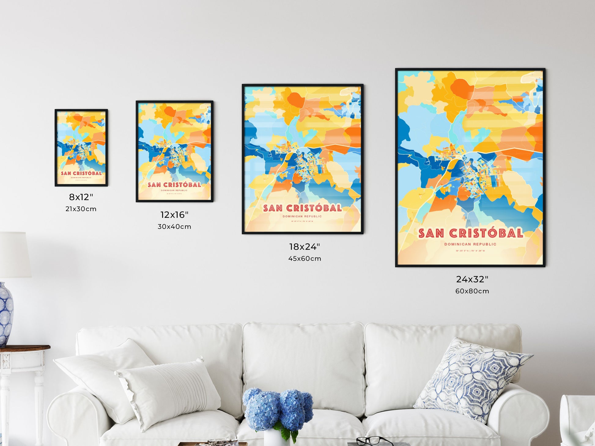 Colorful SAN CRISTÓBAL DOMINICAN REPUBLIC Fine Art Map Blue Orange