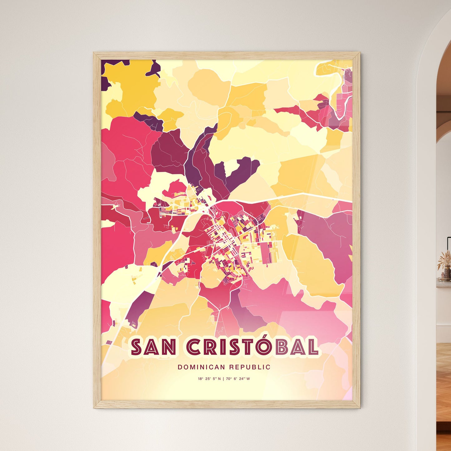 Colorful SAN CRISTÓBAL DOMINICAN REPUBLIC Fine Art Map Hot Red