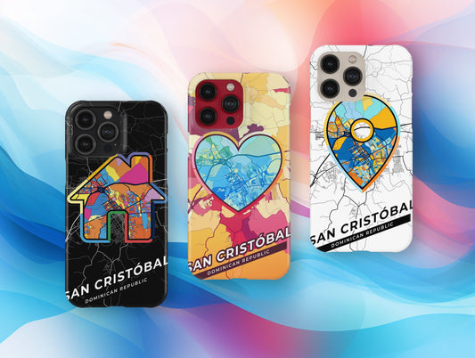 San Cristóbal Dominican Republic slim phone case with colorful icon. Birthday, wedding or housewarming gift. Couple match cases.