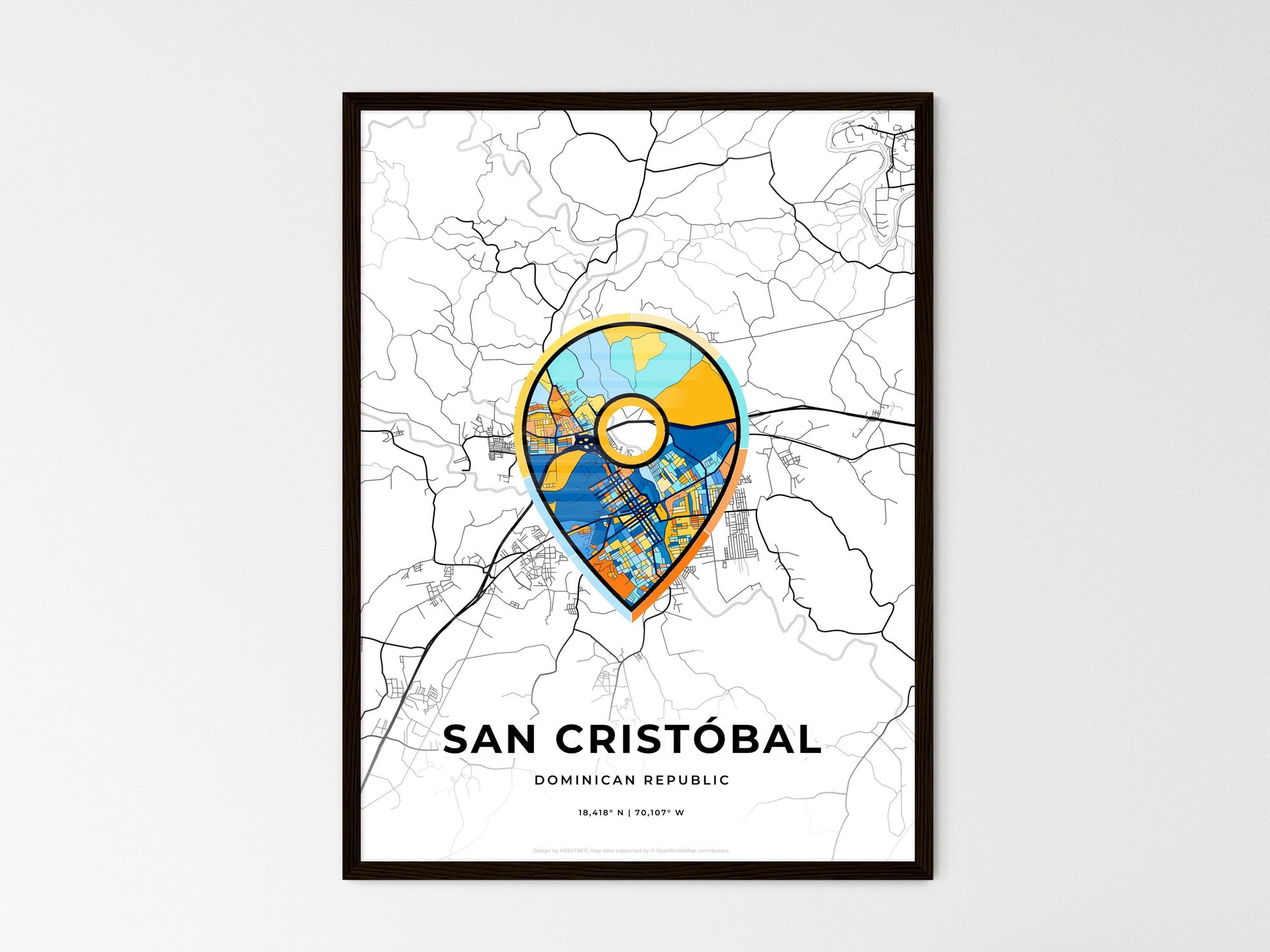 San Cristóbal Dominican Republic wedding art map with pointer icon