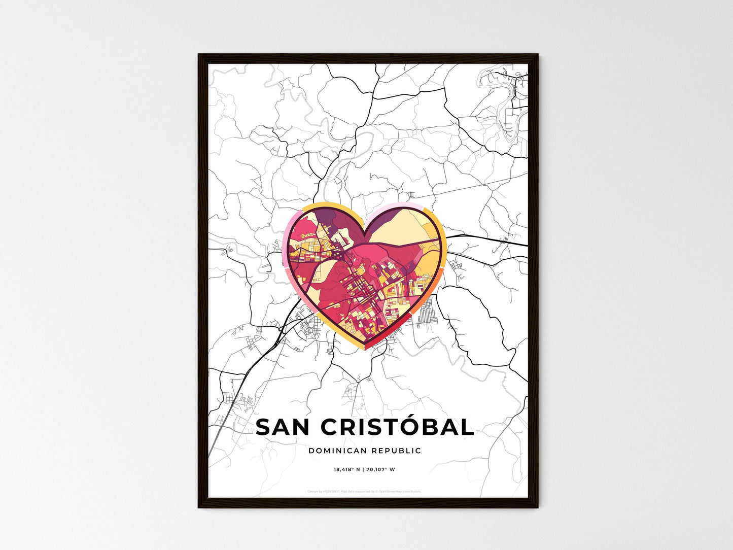 San Cristóbal Dominican Republic wedding art map with heart icon