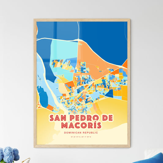 Colorful SAN PEDRO DE MACORÍS DOMINICAN REPUBLIC Fine Art Map Blue Orange
