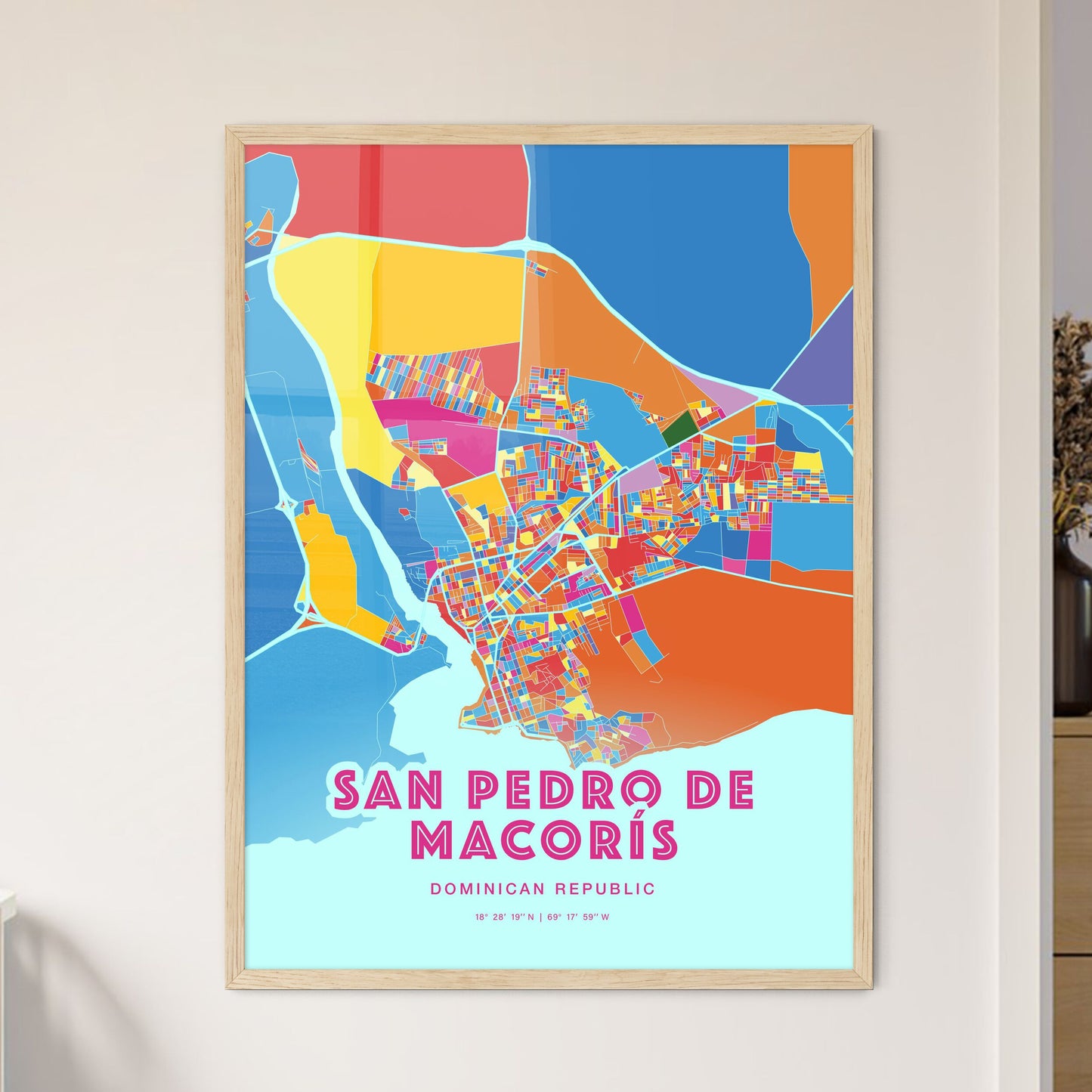 Colorful SAN PEDRO DE MACORÍS DOMINICAN REPUBLIC Fine Art Map Crazy Colors